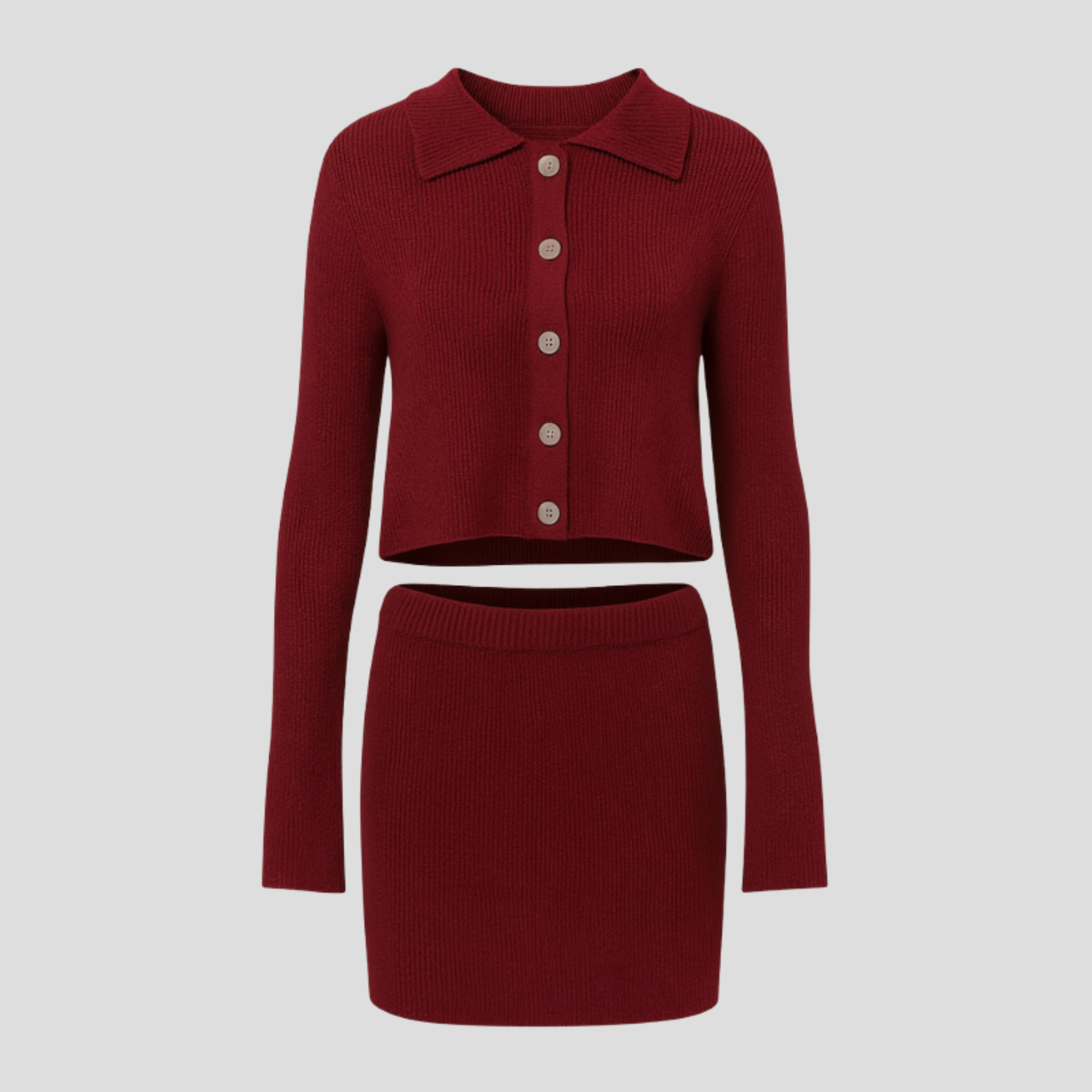 Women Knit Set | Cardigan Upper Form & Coordinated Skirt Alignment for Seasonal Wear