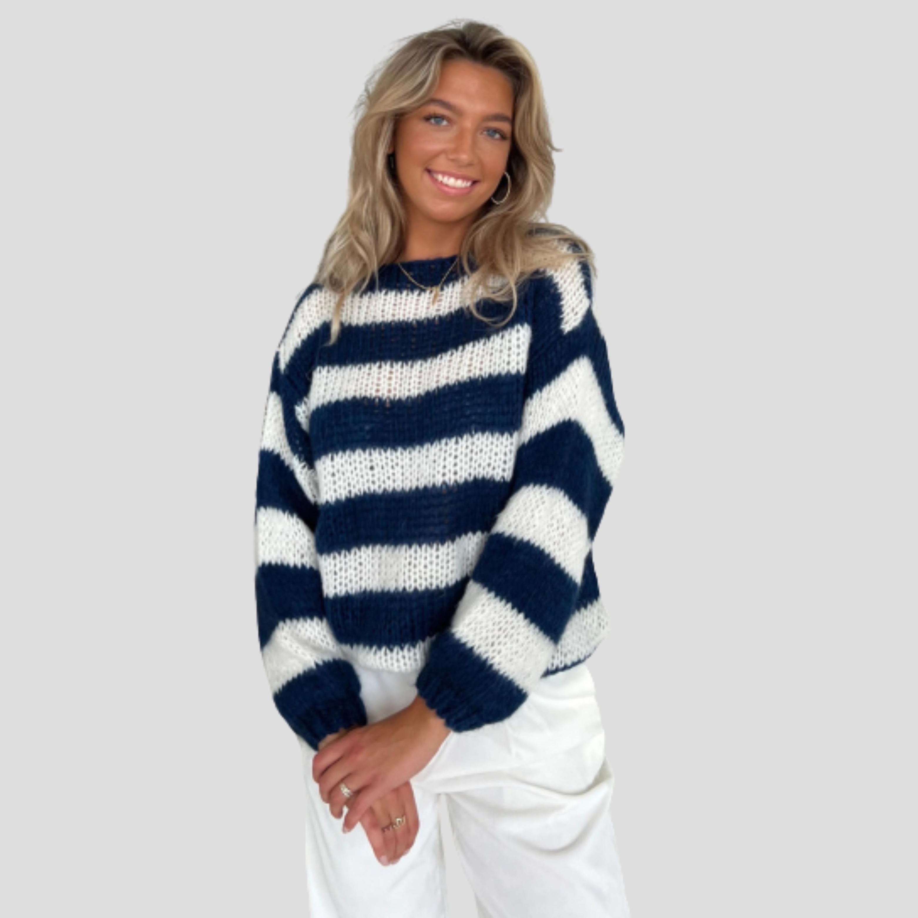 Women Sweater | Striped Surface Design & Straight Silhouette for Daily Wear