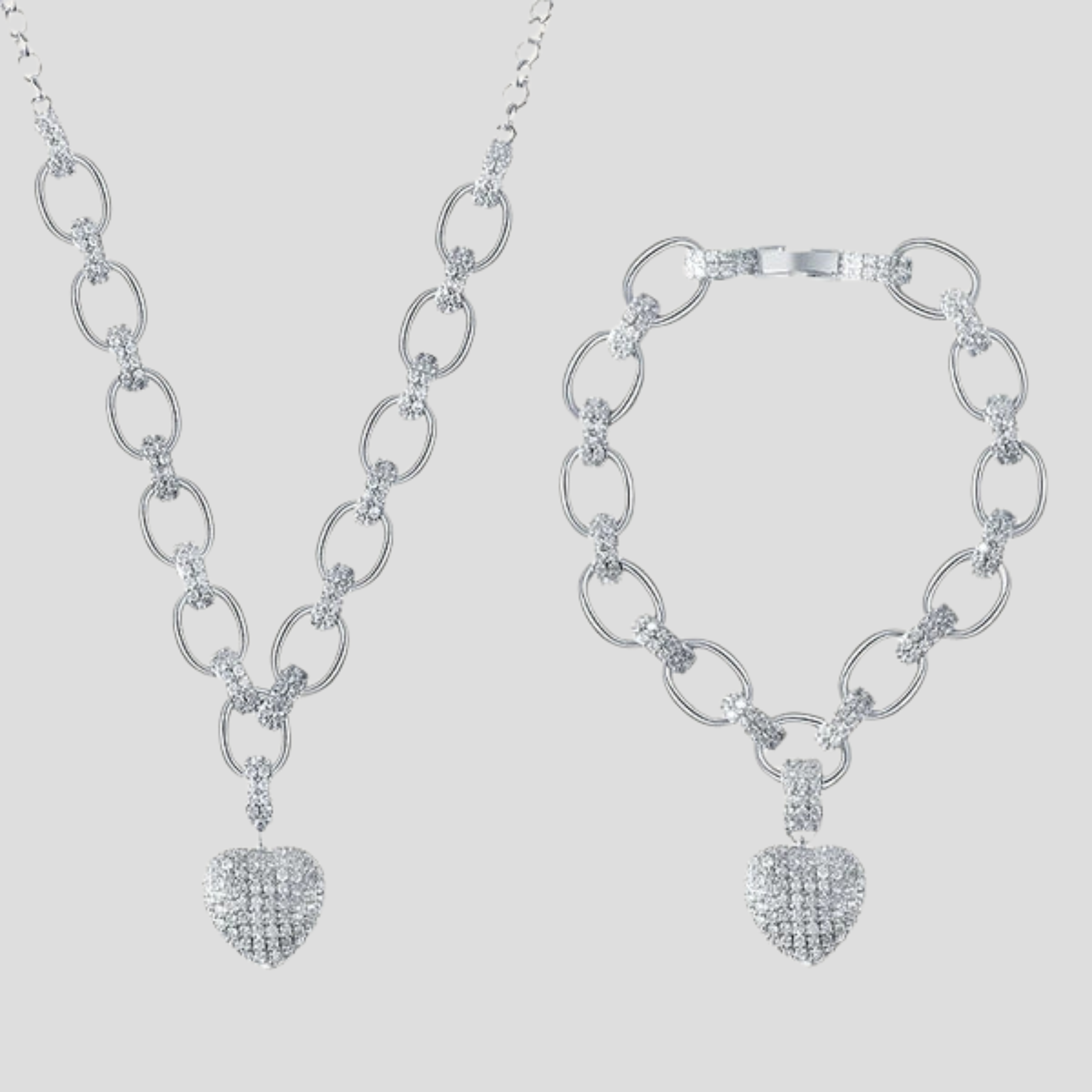 Women Jewelry Set | Oval Chain Structure & Pavé Heart Pendant Detail for Daily and Evening Styling