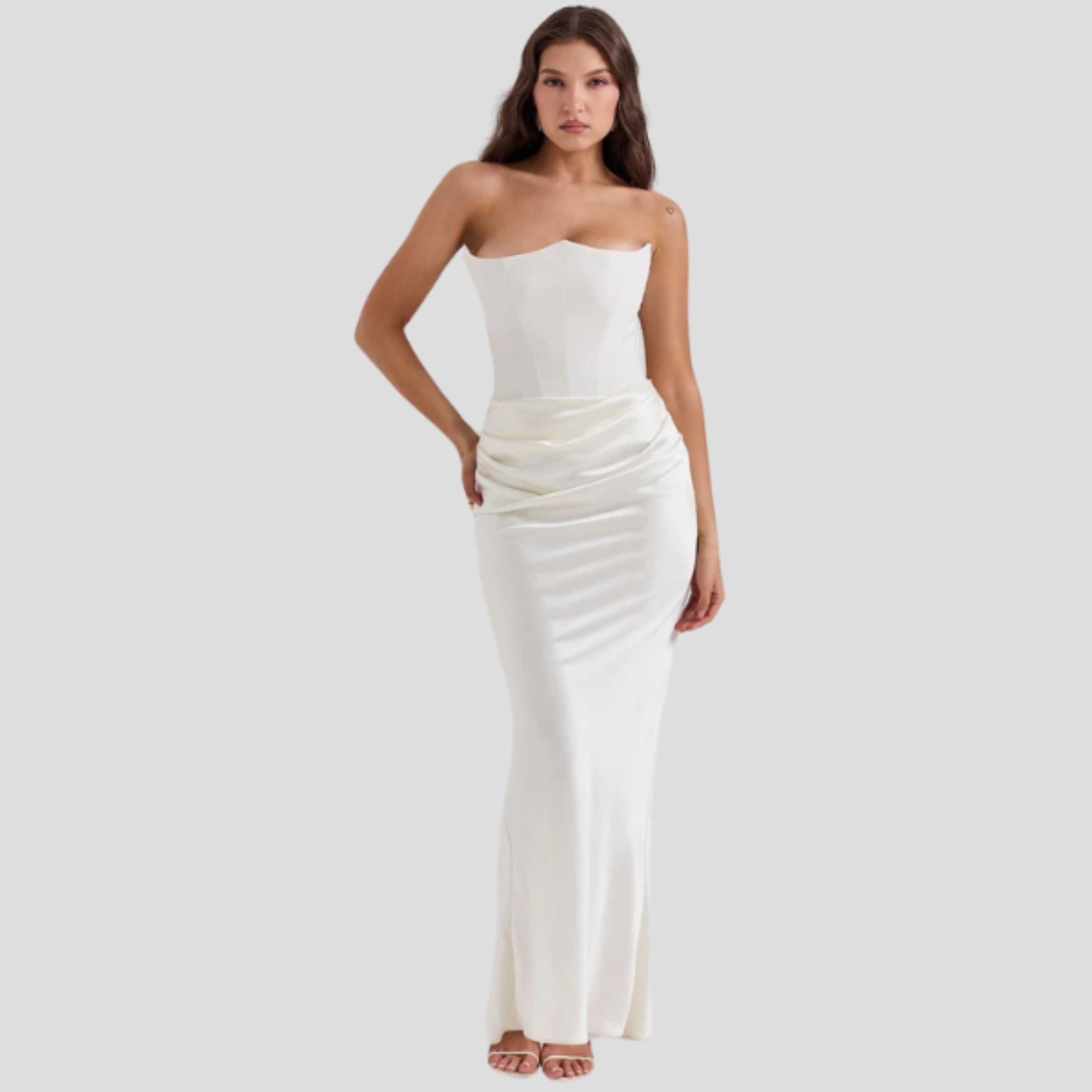 Women Maxi Dress | Strapless Corset Bodice & Draped Waist Silhouette for Evening Wear