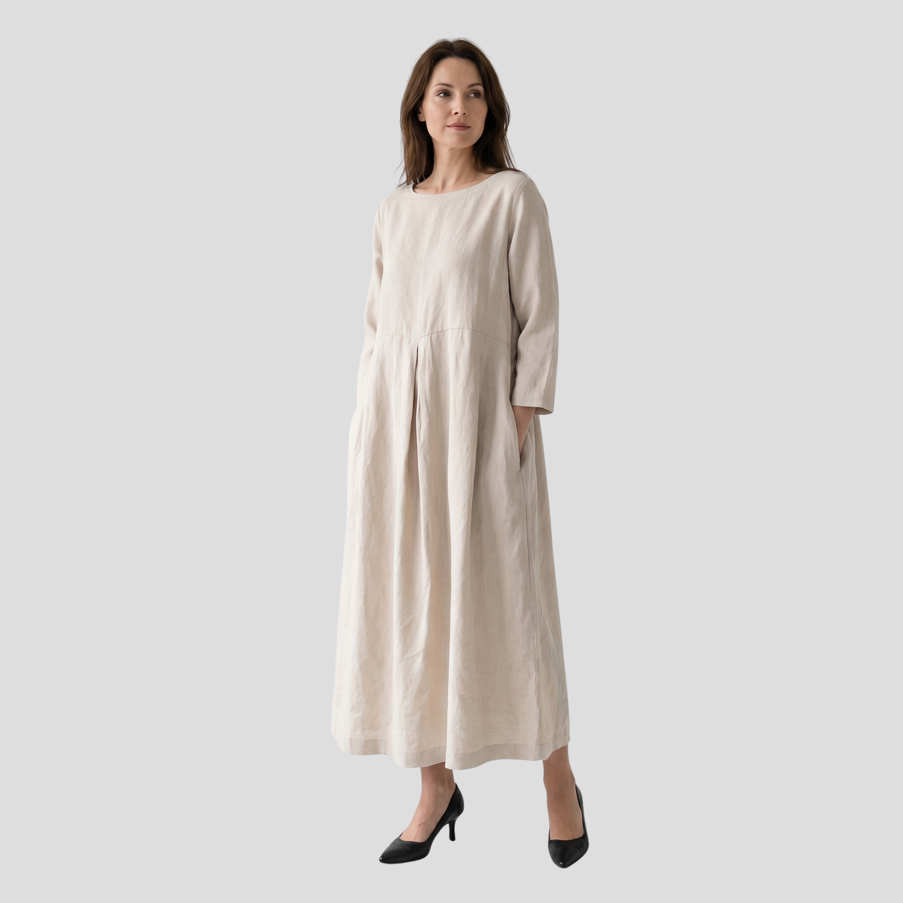 Women Midi Dress | Scoop Neckline Form & Pleated Waist Alignment for Occasion Wear