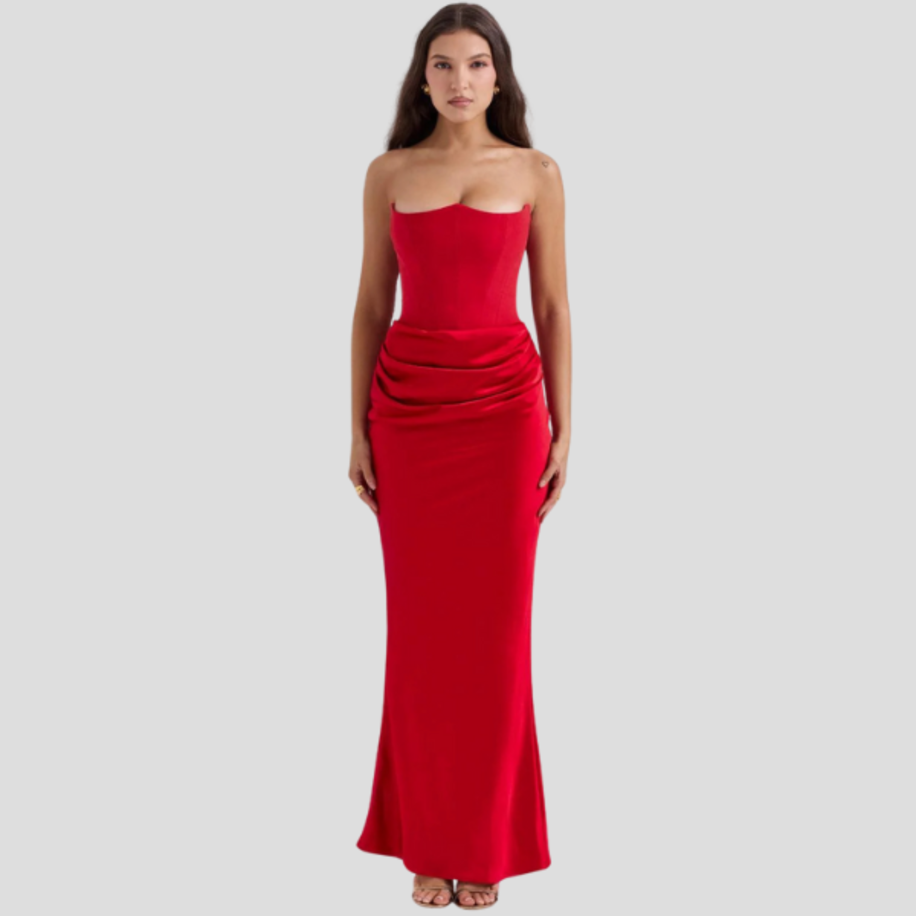 Women Maxi Dress | Strapless Corset Bodice & Draped Waist Silhouette for Evening Wear
