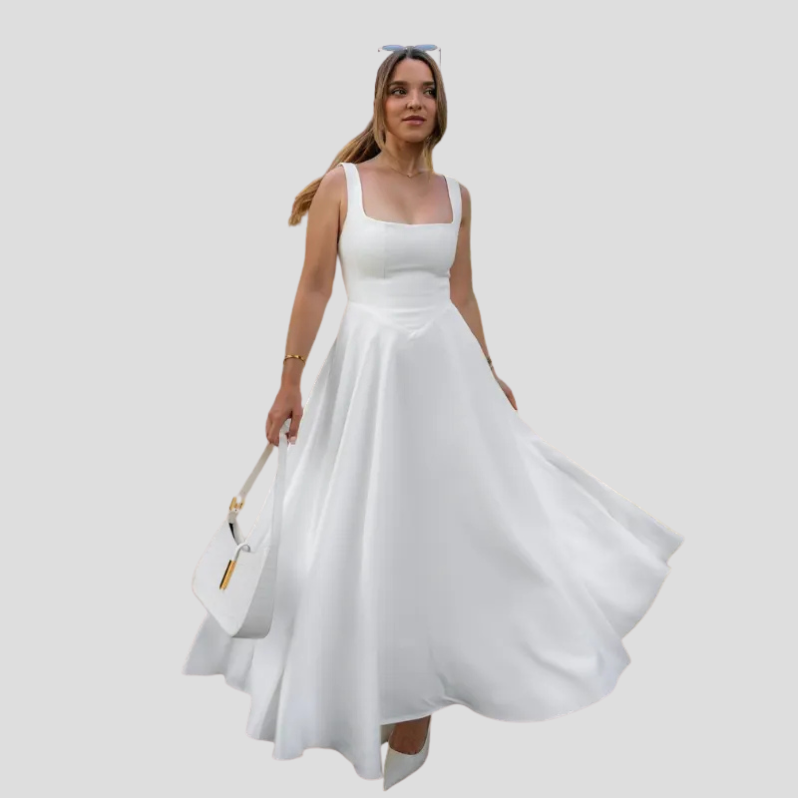 Women Midi Dress | Square Neckline Detail & A-Line Silhouette for Formal Wear