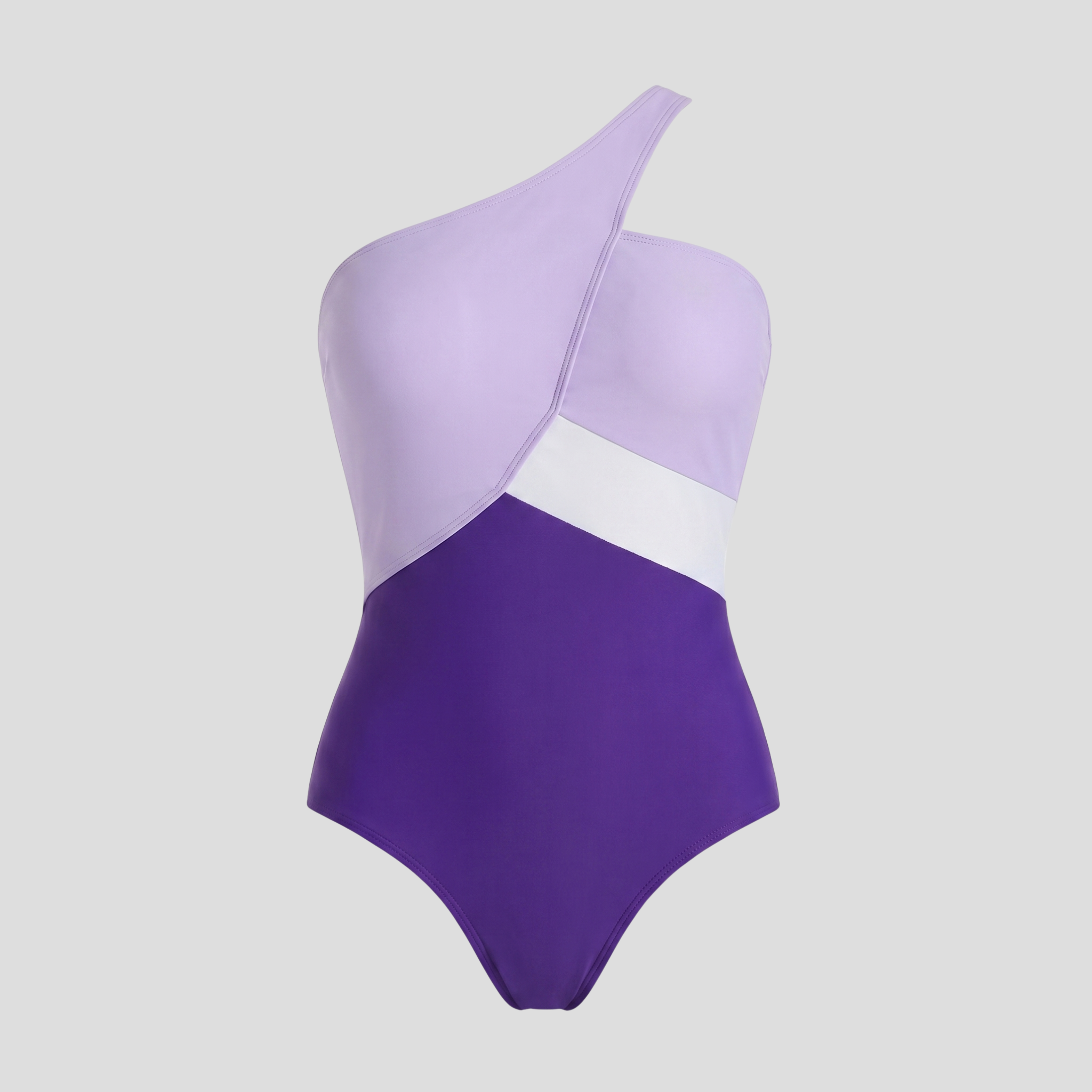Women One-Shoulder Swimsuit | Color-Block Panel Form & Wrap Bodice Alignment for Swimwear