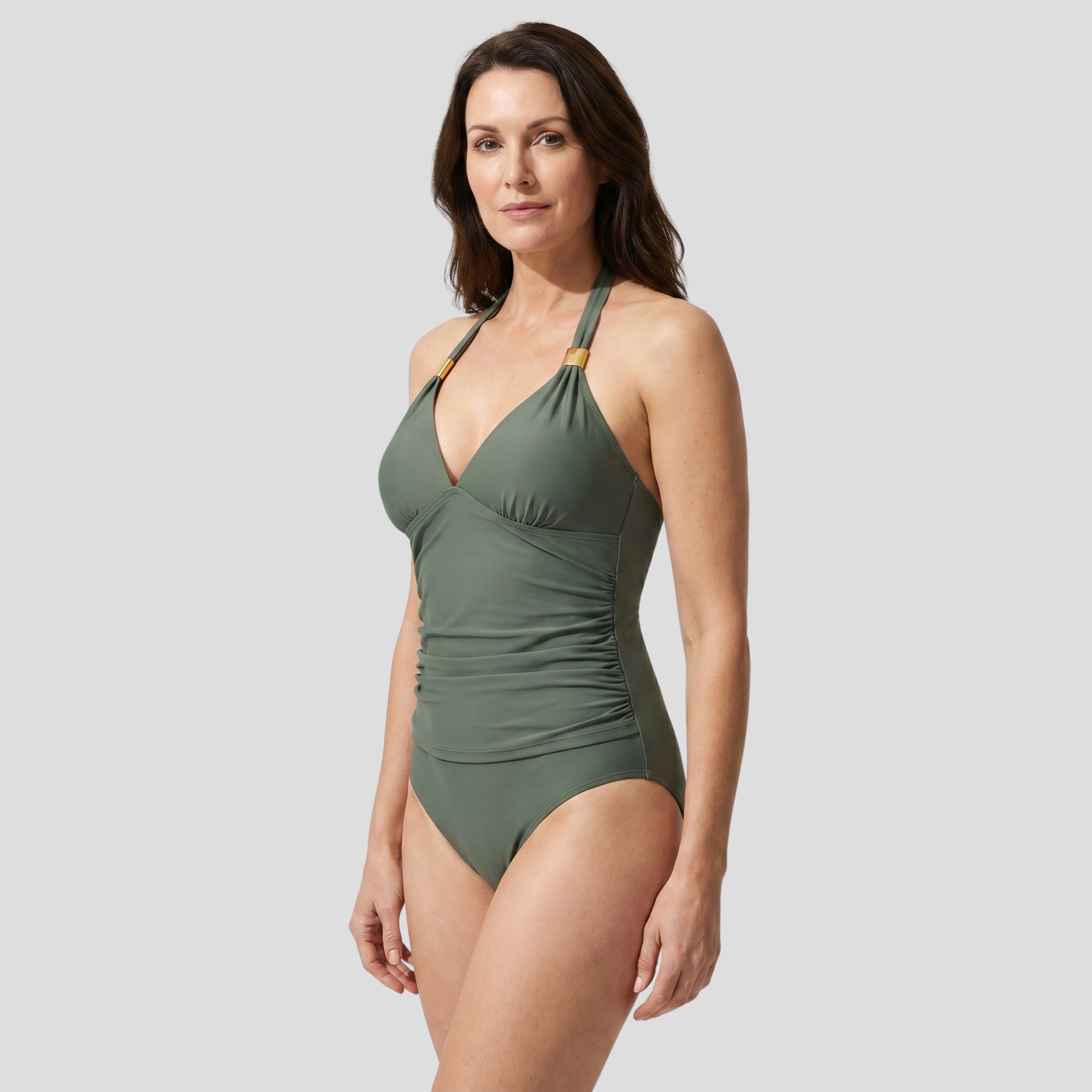 Women Tankini Set | Halter Neckline Form & Ruched Line Alignment for Swimwear