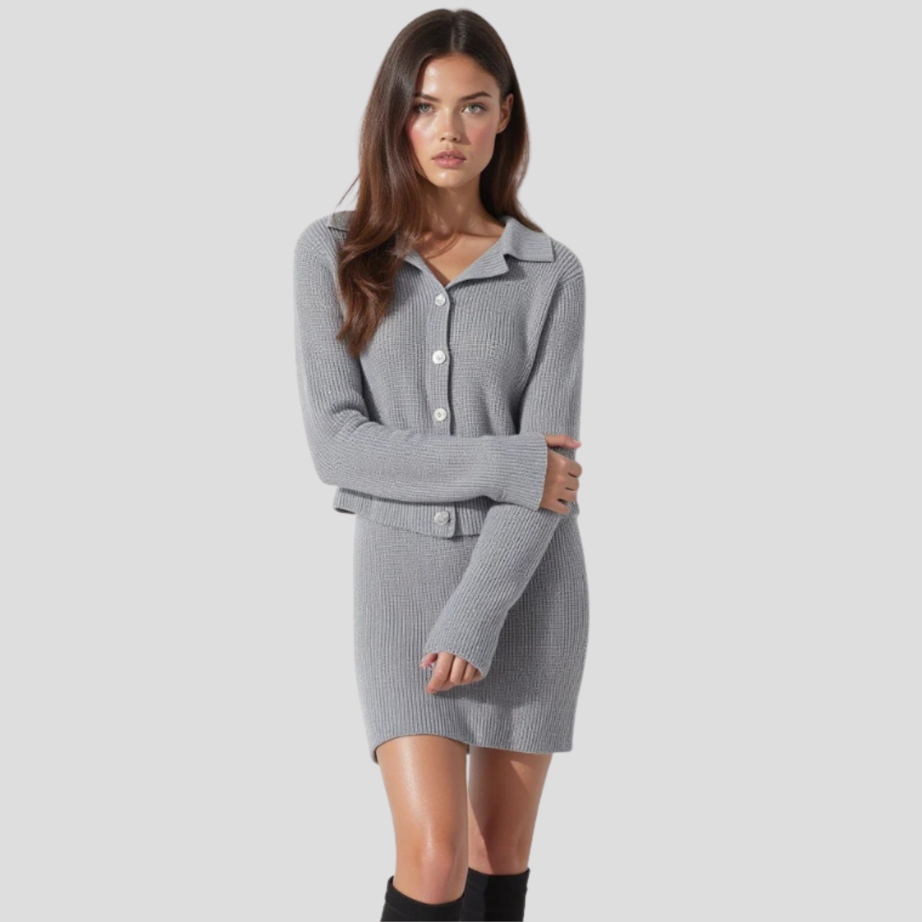 Women Knit Set | Cardigan Upper Form & Coordinated Skirt Alignment for Daily Wear