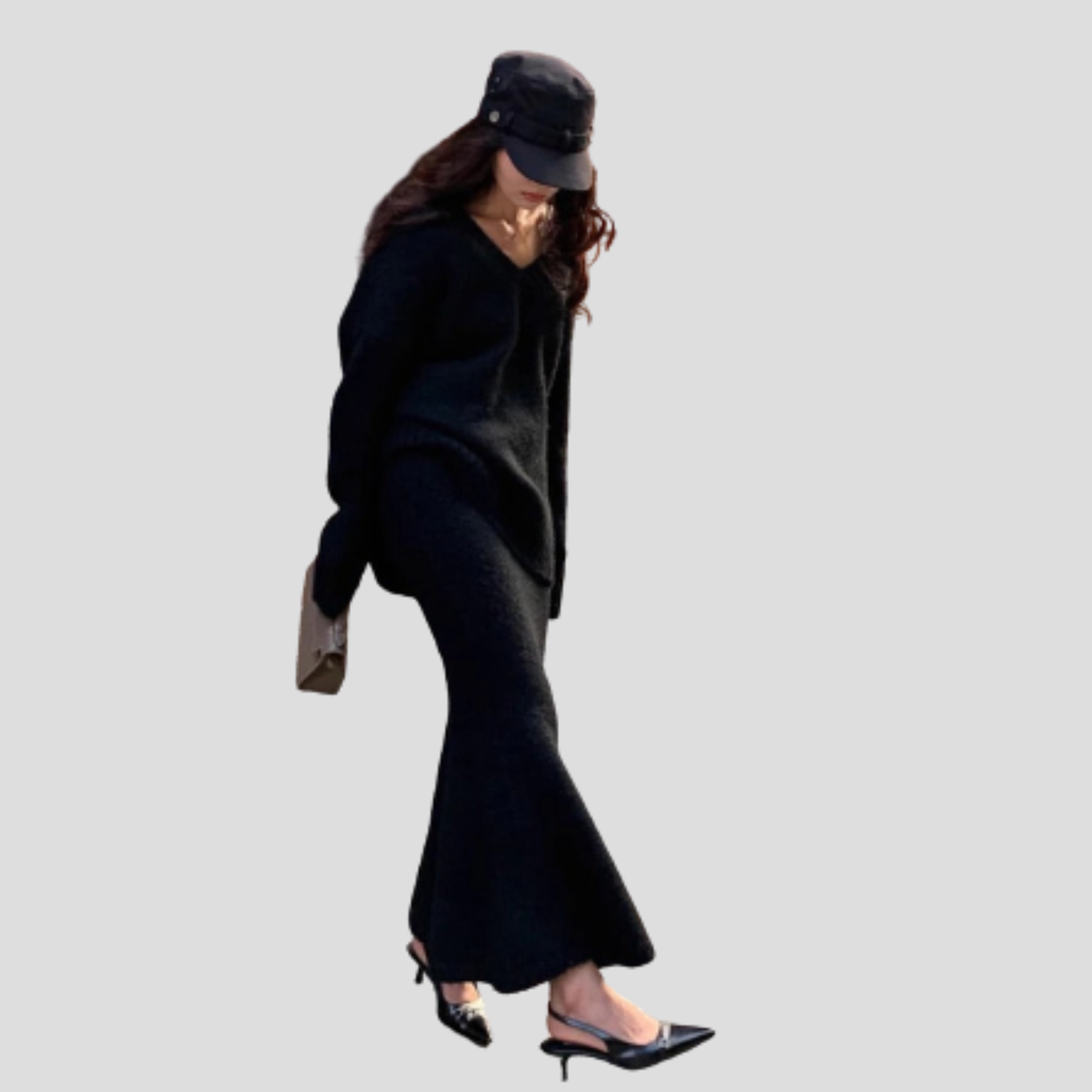 Women Skirt Set | V-Neck Upper Form & Flowing Midi Skirt Alignment for Daily Wear