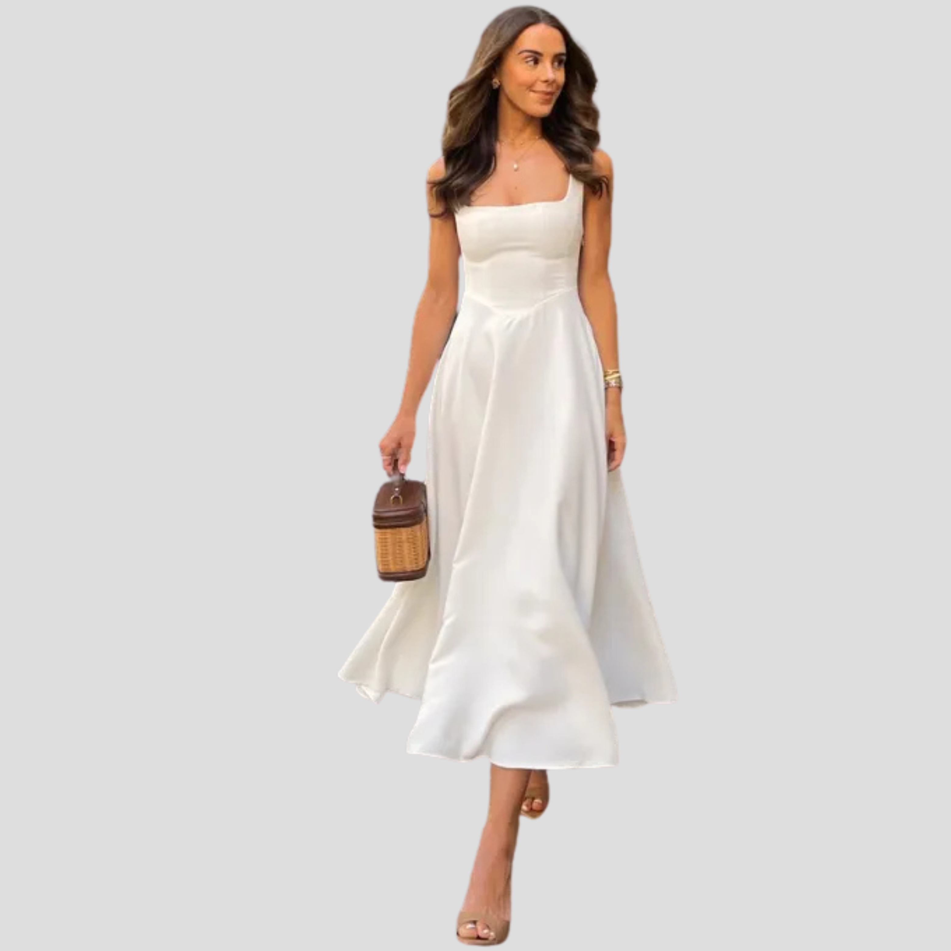 Women Midi Dress | Square Neckline Detail & A-Line Silhouette for Formal Wear