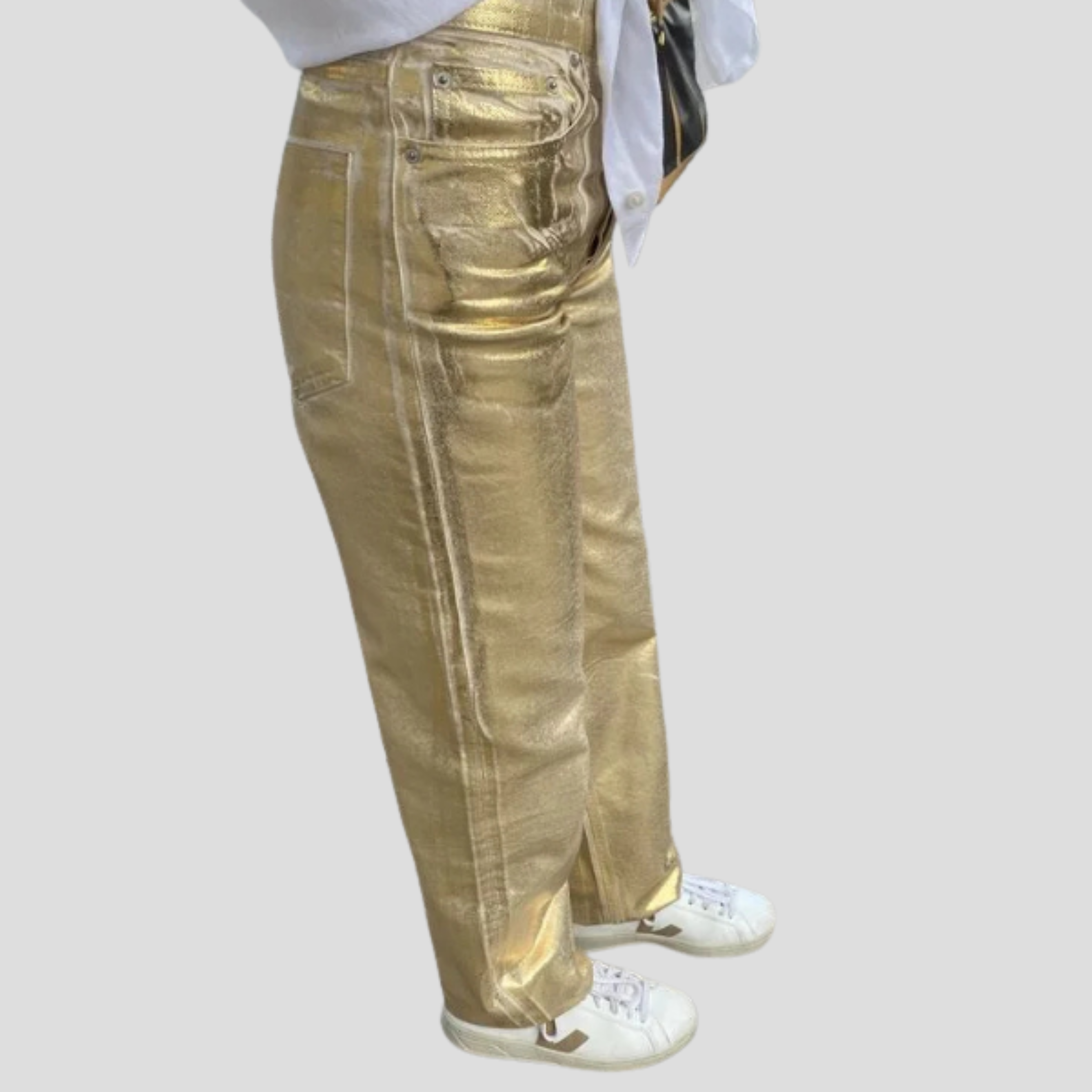 Women Jeans | High-Rise Waistline & Straight-Leg Metallic Silhouette for Evening Wear