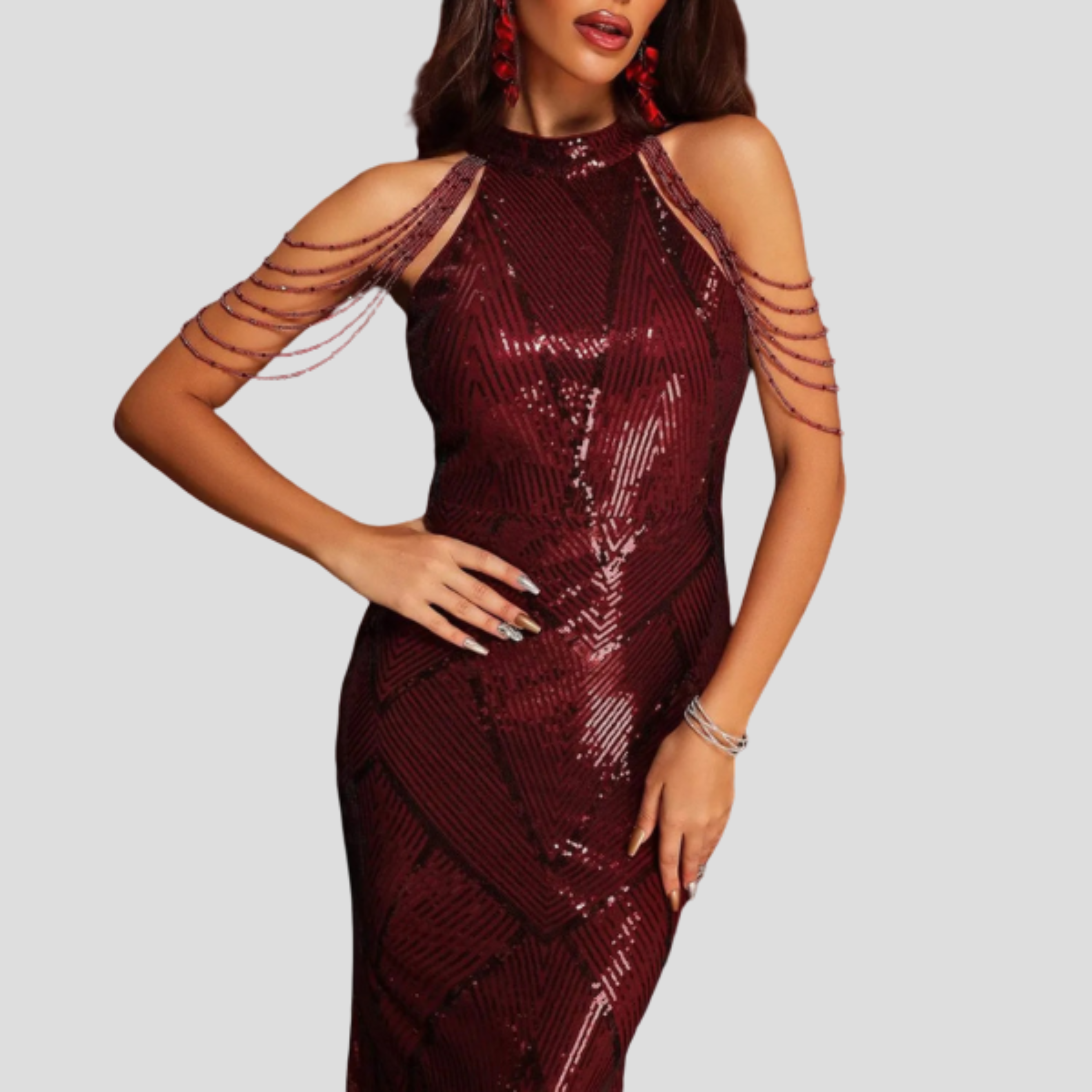 Women Evening Dress | Halter Neckline Detail & Fitted Sequin Silhouette for Formal Wear