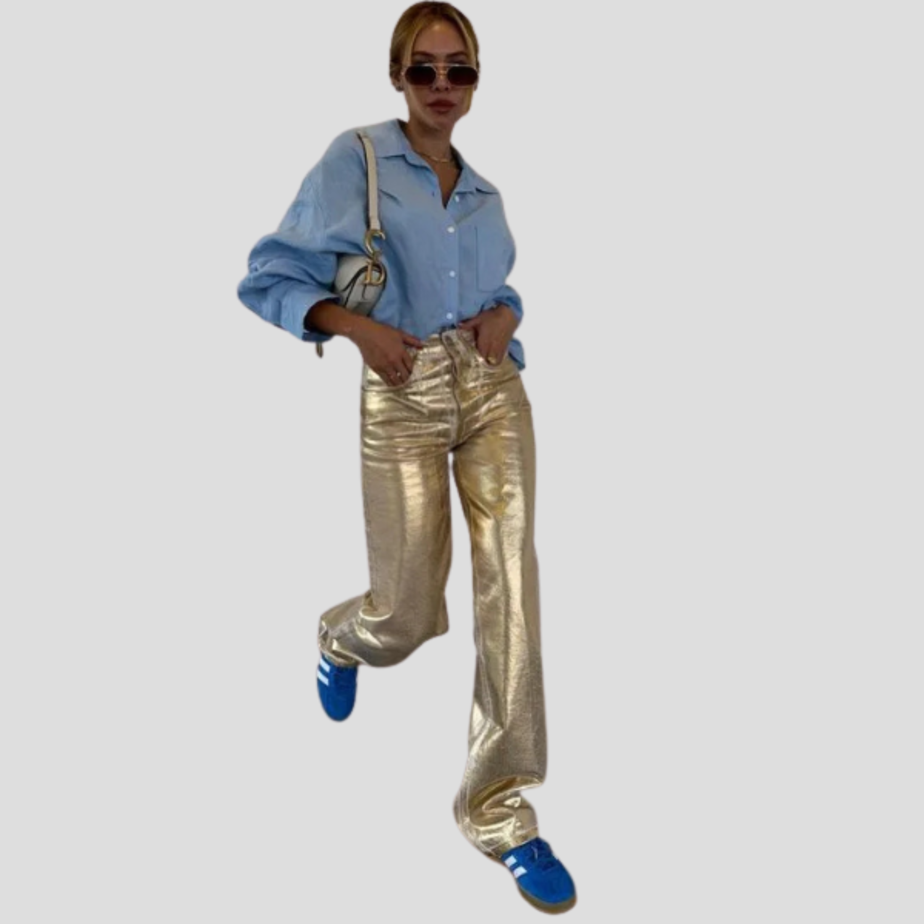 Women Jeans | High-Rise Waistline & Straight-Leg Metallic Silhouette for Evening Wear