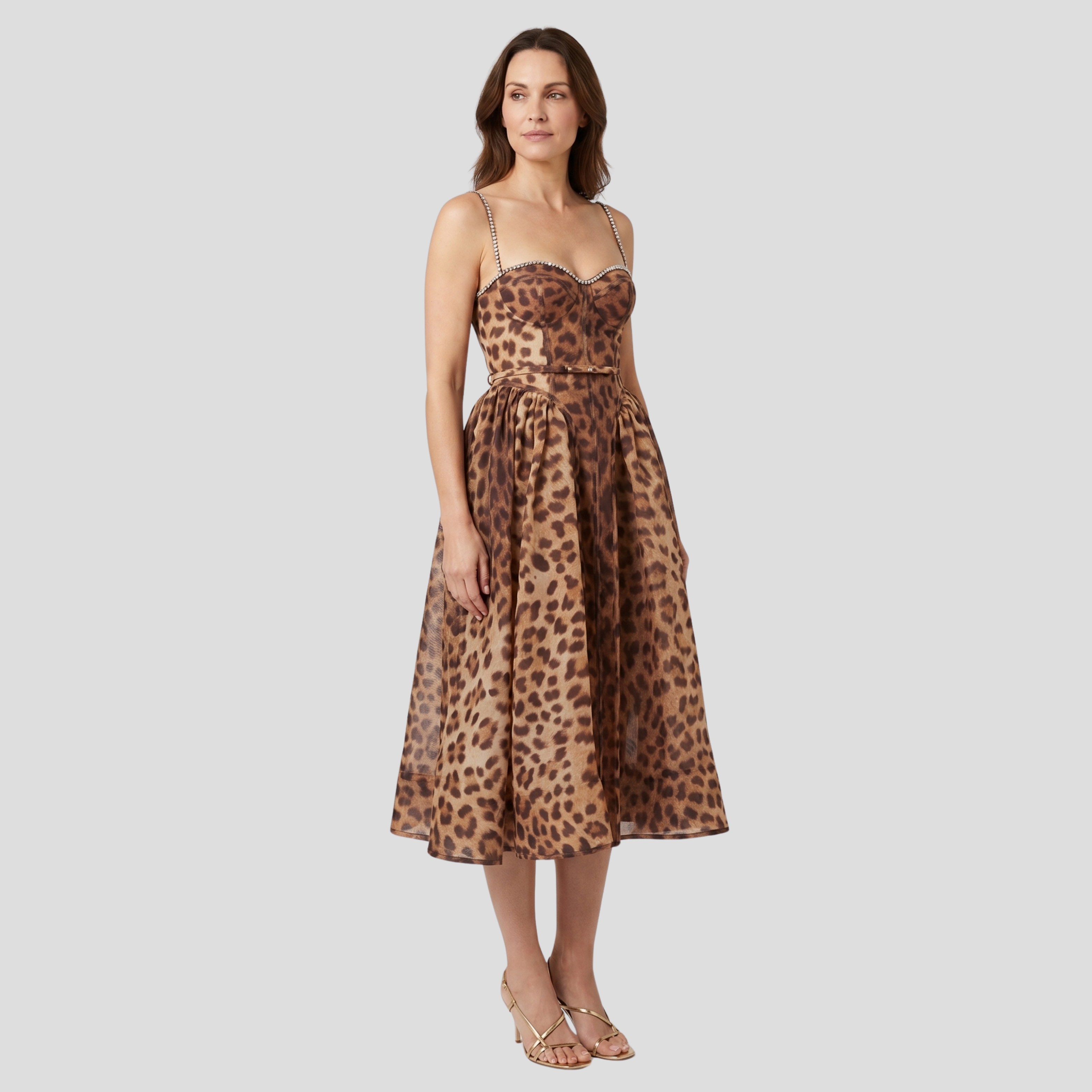 Women Midi Dress | Leopard Pattern Form & Corset Bodice Alignment for Occasion Wear