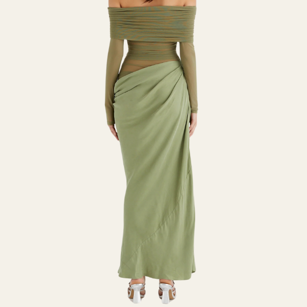 The Geneva Off-Shoulder Draped Evening Maxi Dress