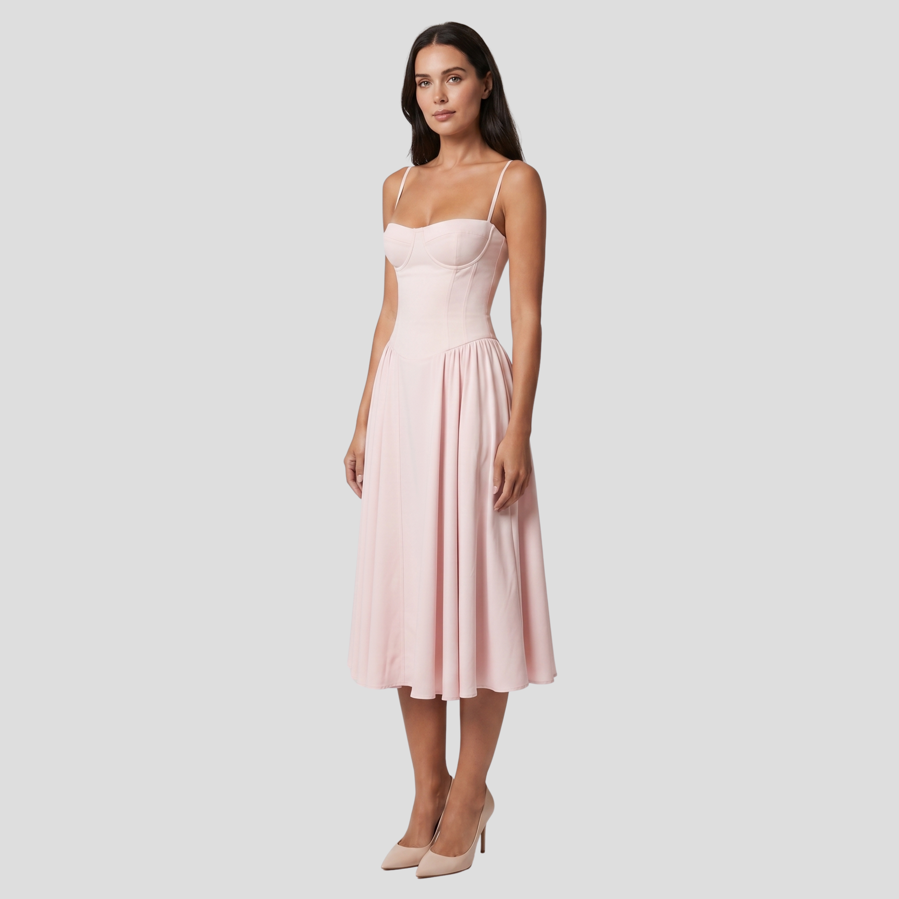 Women Midi Dress | Bustier Bodice Form & Pleated Skirt Alignment for Occasion Wear