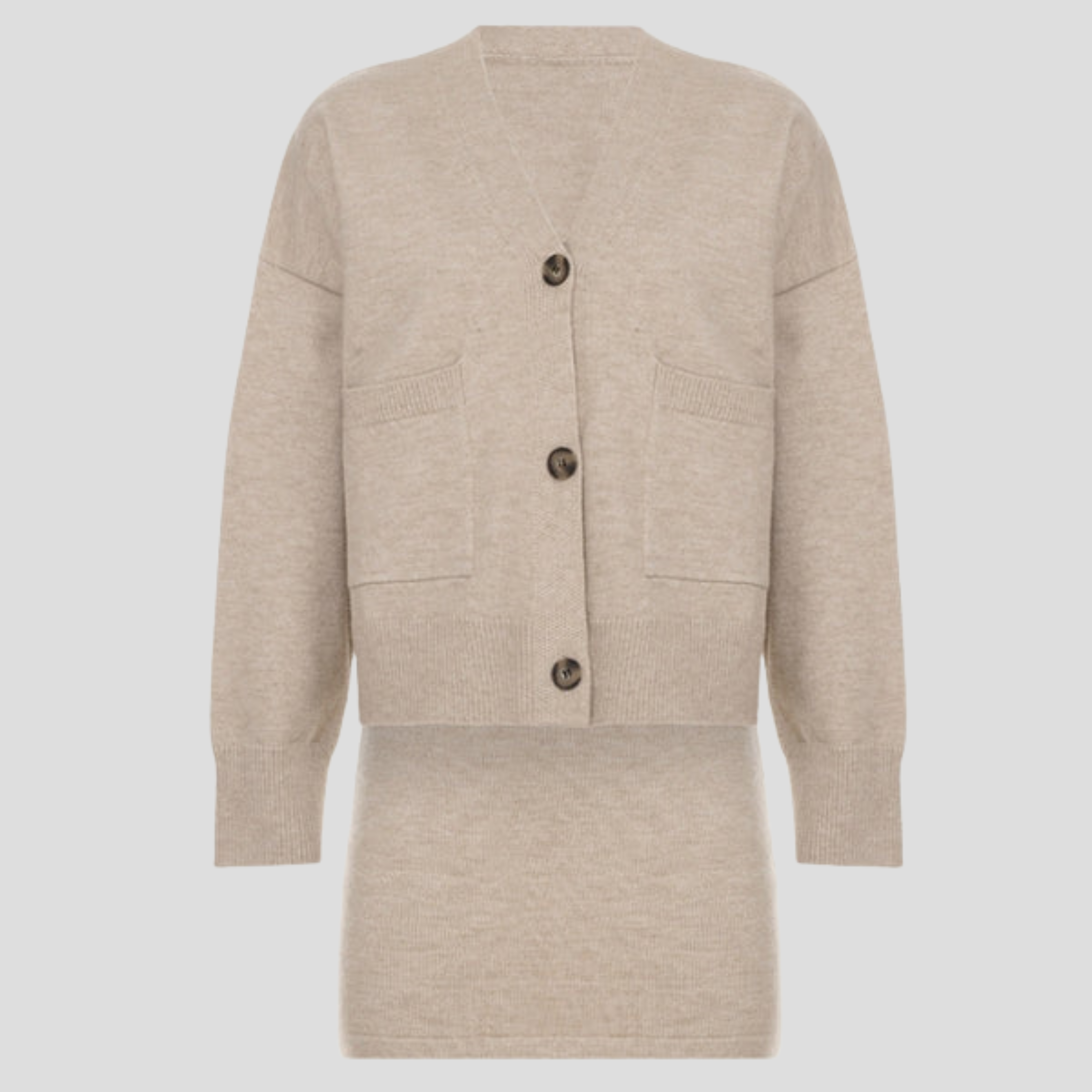 Women Cardigan Skirt Set | V-Neck Upper Form & Coordinated Mini Skirt Alignment for Daily Wear
