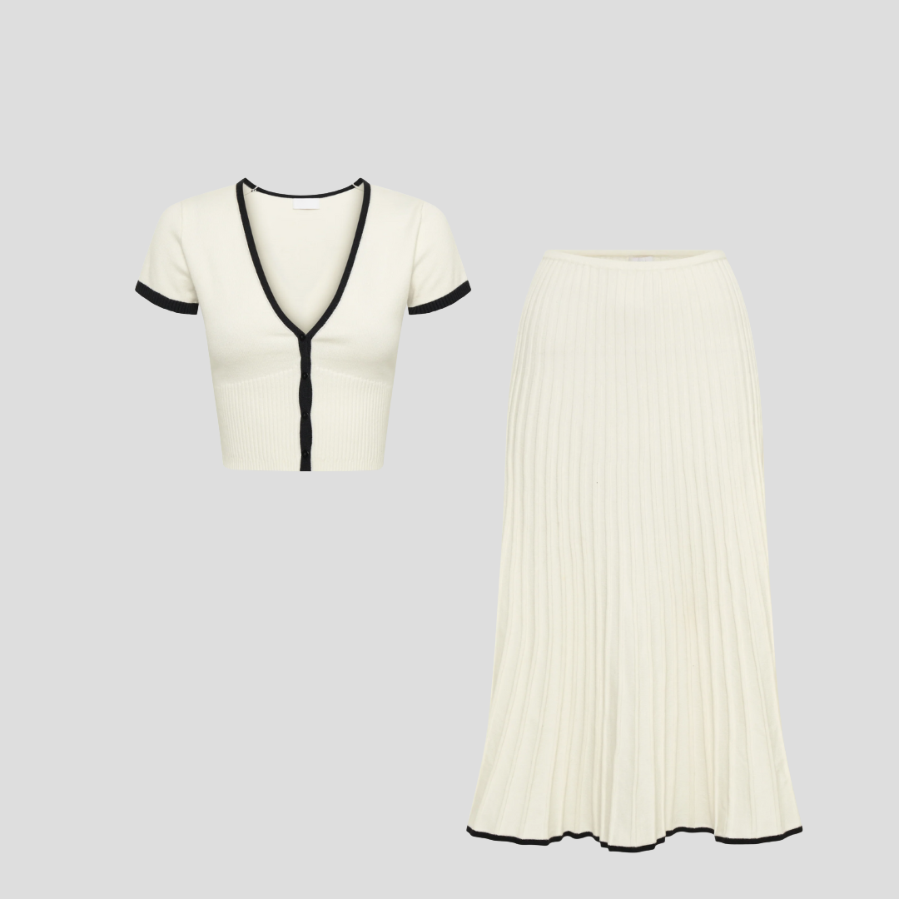 Women Two-Piece Set | Cropped Button Upper & Pleated Skirt Alignment for Daywear