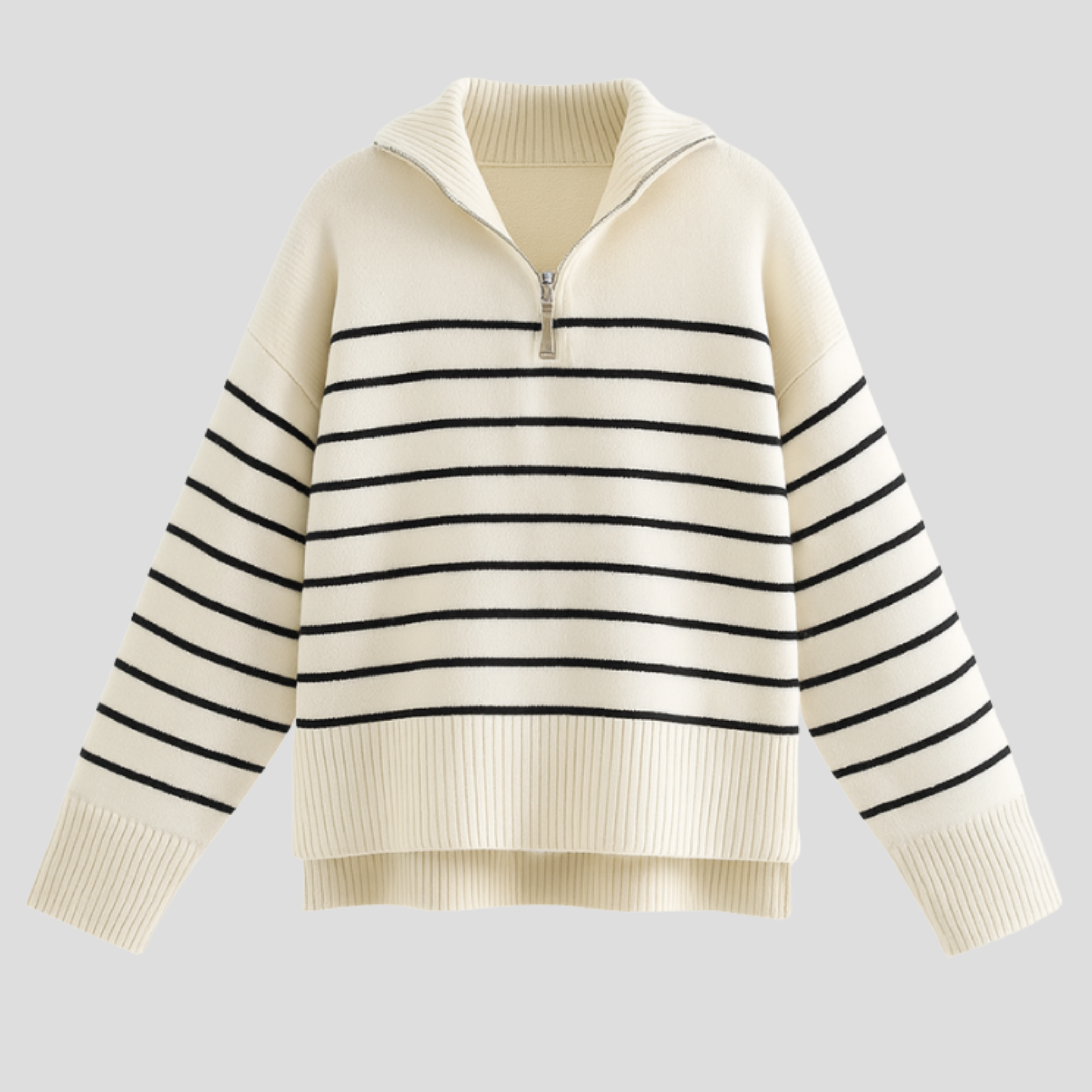 Women Sweater | Half Zip Structure & Clear Stripe Design for Everyday Use