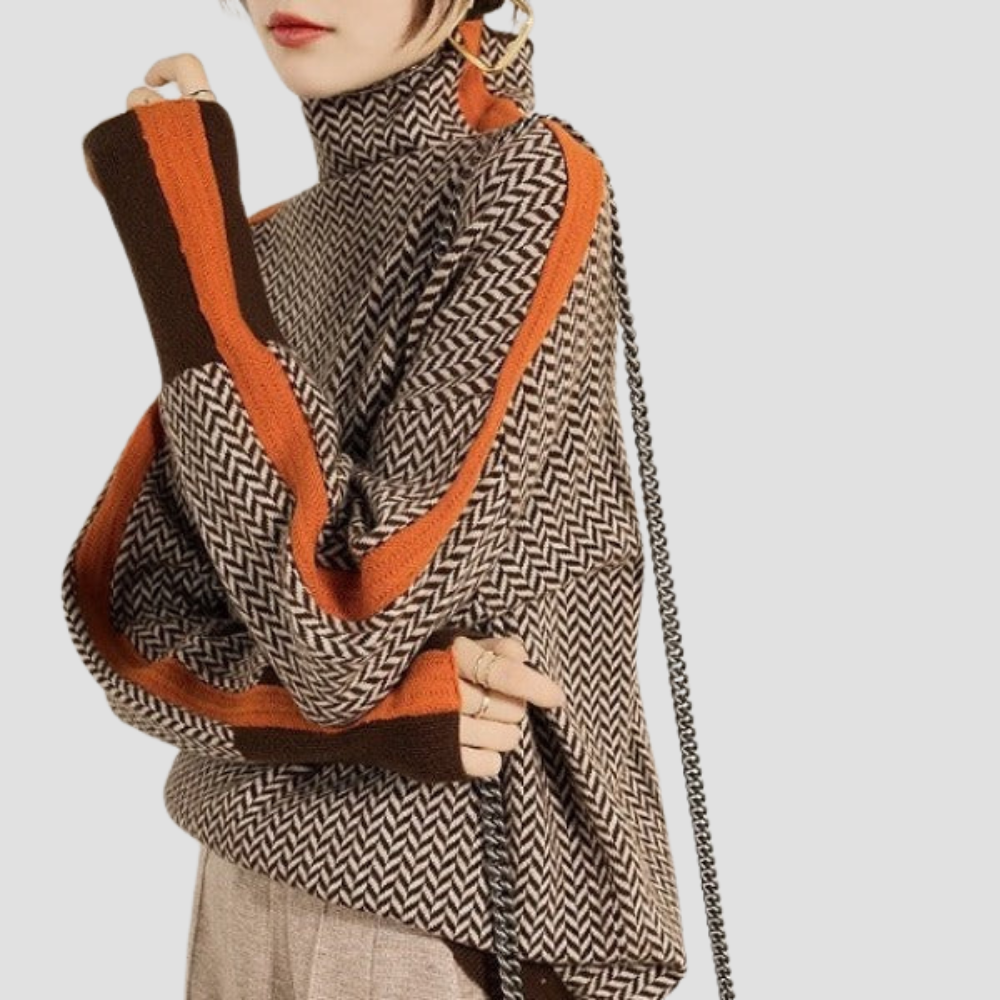 Woman's Cowl neck jumper | Contrast Stripes on Sleeves | Elegant & Versatile for Everyday and Leisure