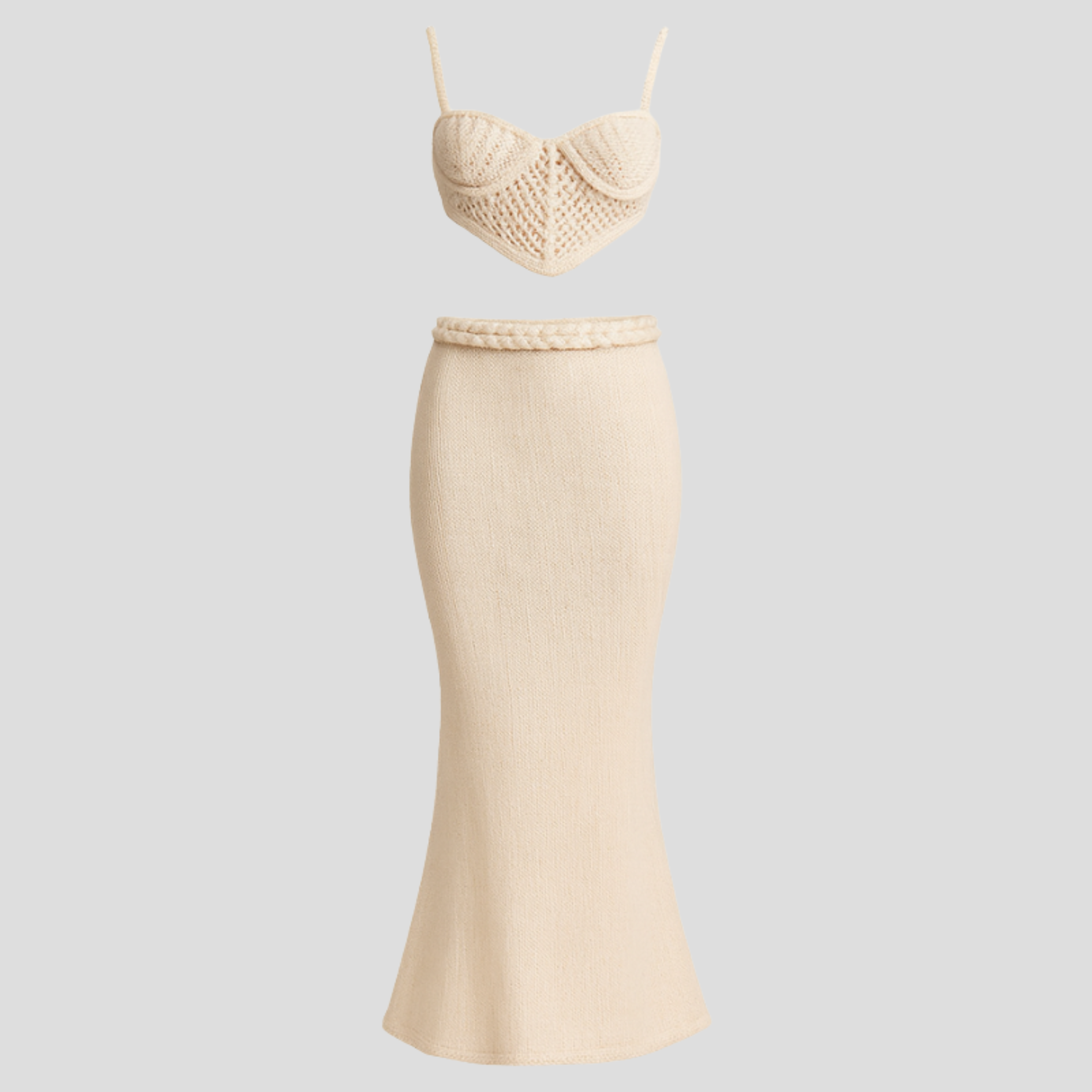 Women Two-Piece Set | Crochet Bralette Form & Full-Length Skirt Alignment for Seasonal Wear