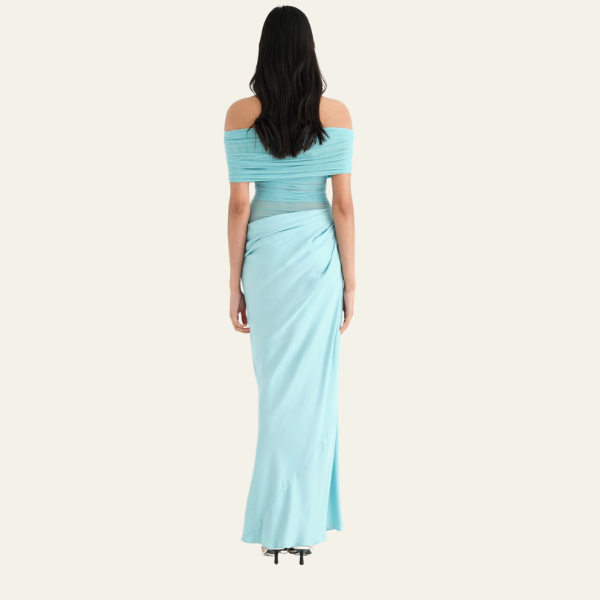 The Capri Off-Shoulder Draped Evening Maxi Dress