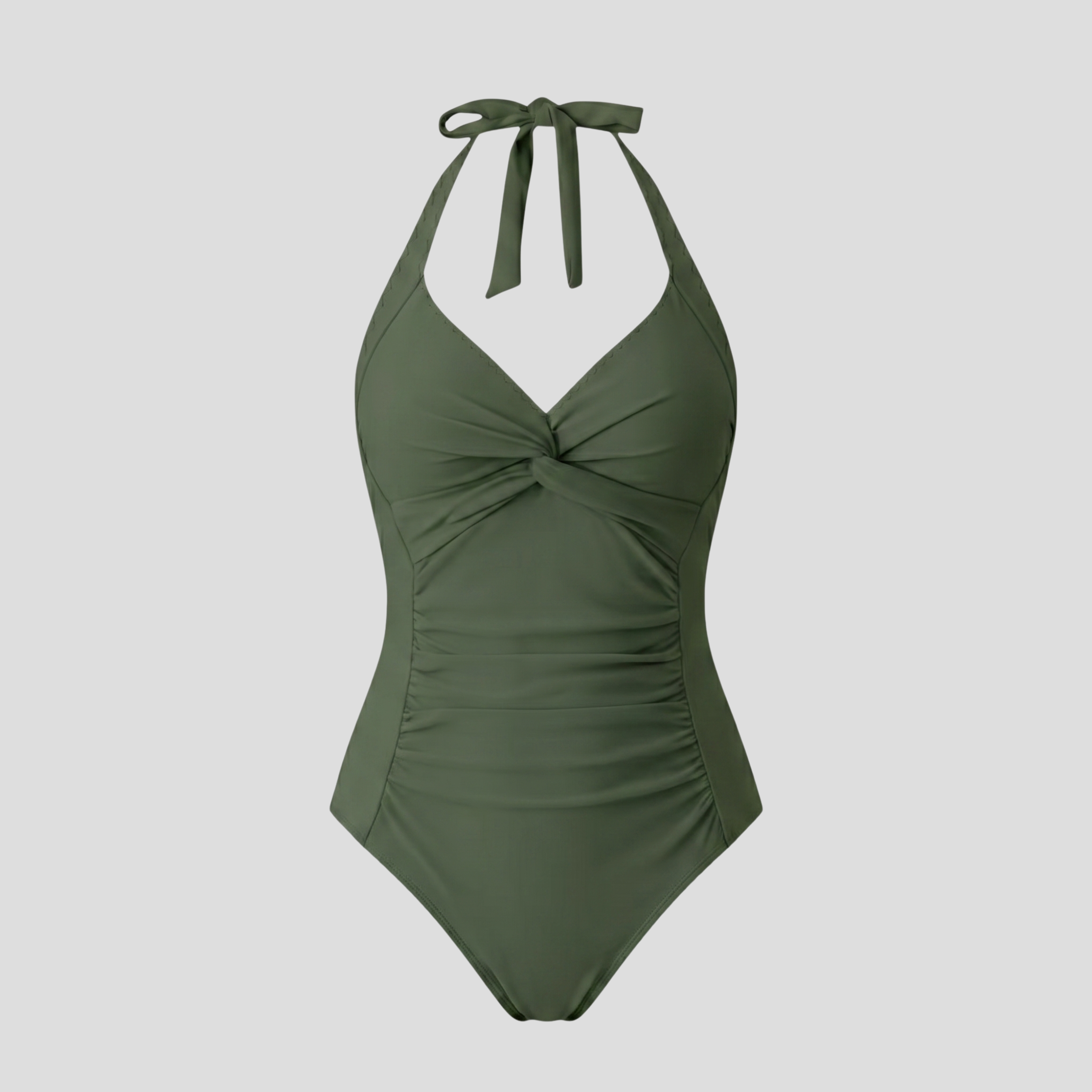 Women One-Piece Swimsuit | Halter Neckline Form & Ruched Line Alignment for Swimwear