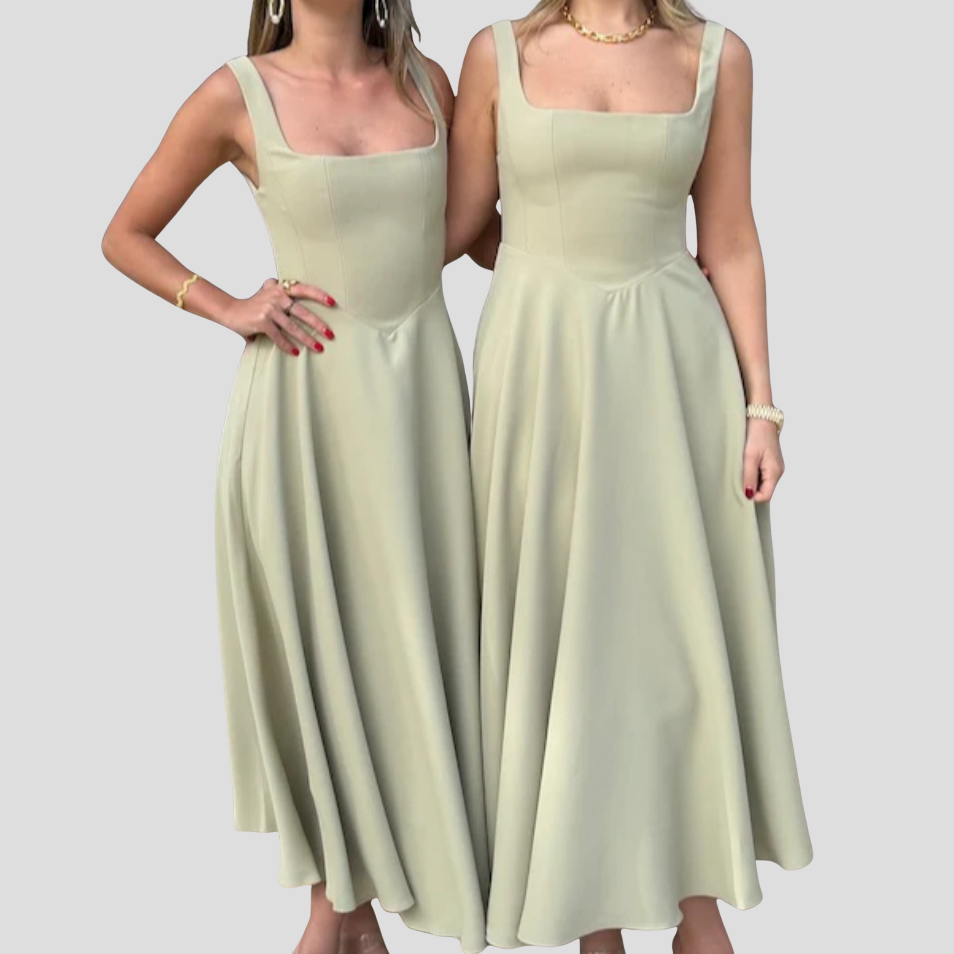 Women Midi Dress | Square Neckline Detail & A-Line Silhouette for Formal Wear