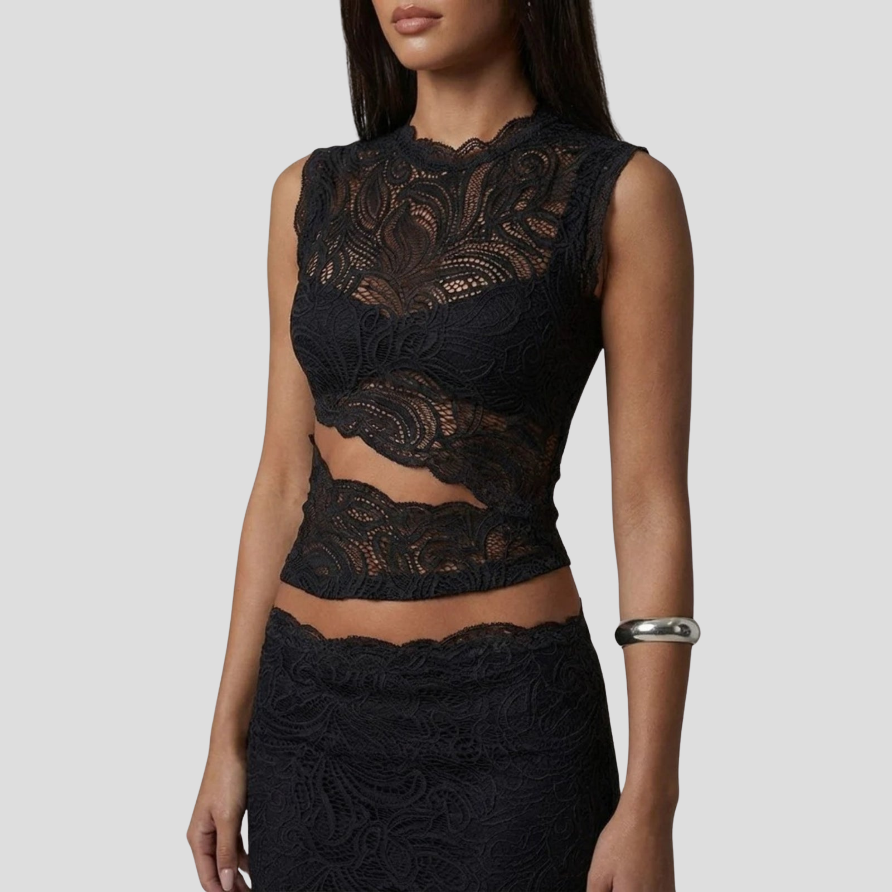 Women Maxi Set | Sleeveless Cropped Upper & High-Waist Skirt Alignment for Occasion Wear