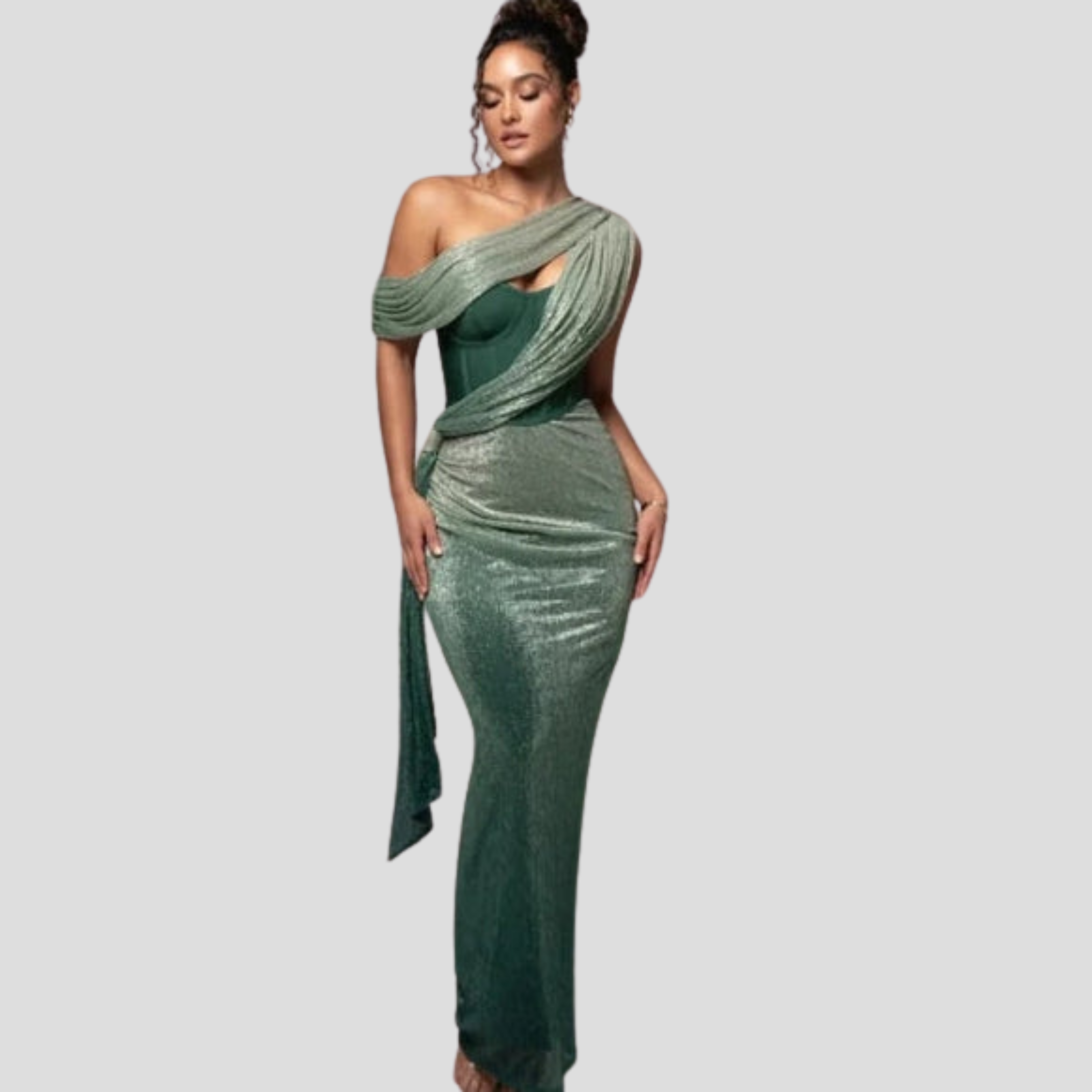 Women Maxi Dress | One-Shoulder Neckline & Draped Floor-Length Silhouette for Evening Wear