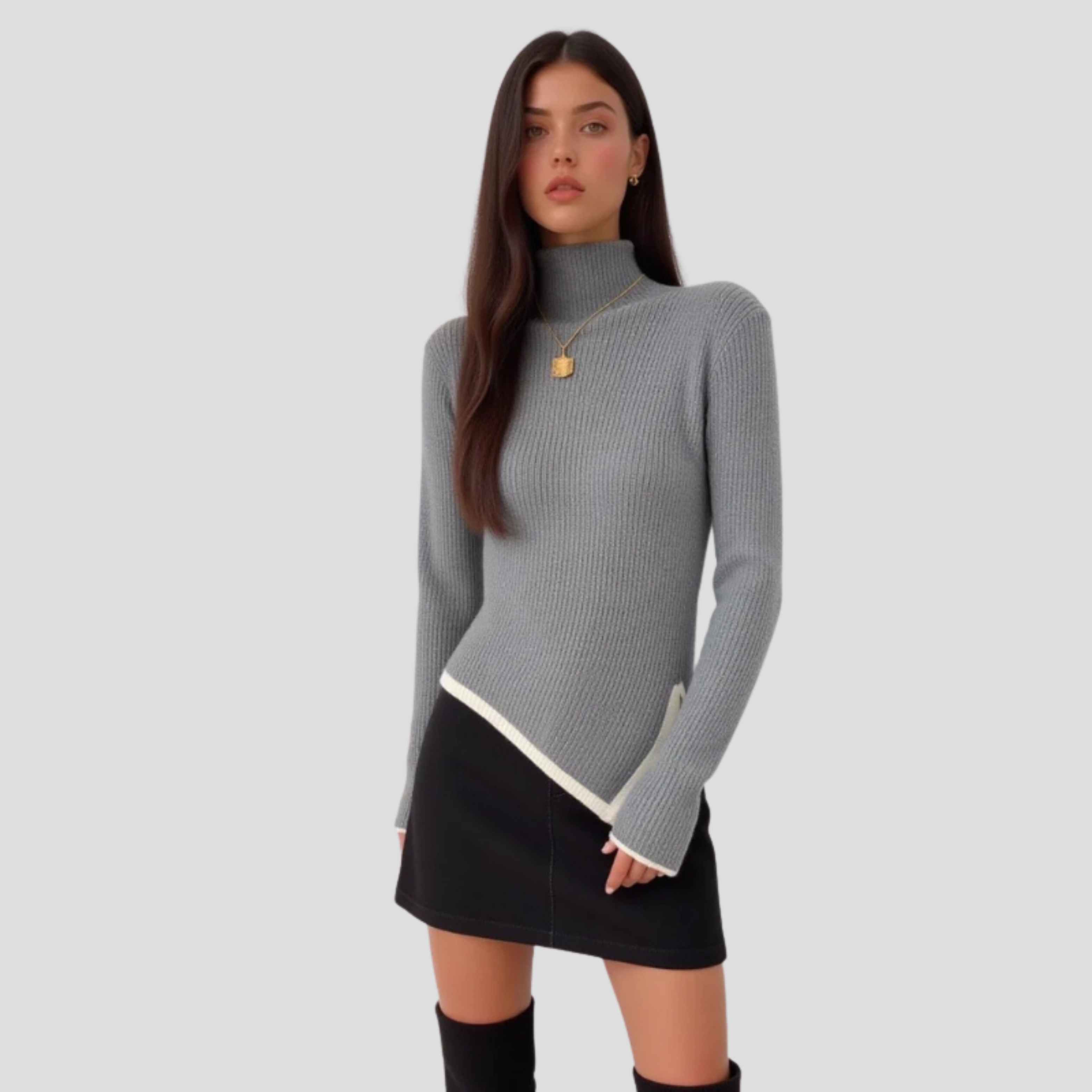 Women Sweater | High Neck Shape & Ribbed Surface Silhouette for Daily Wear