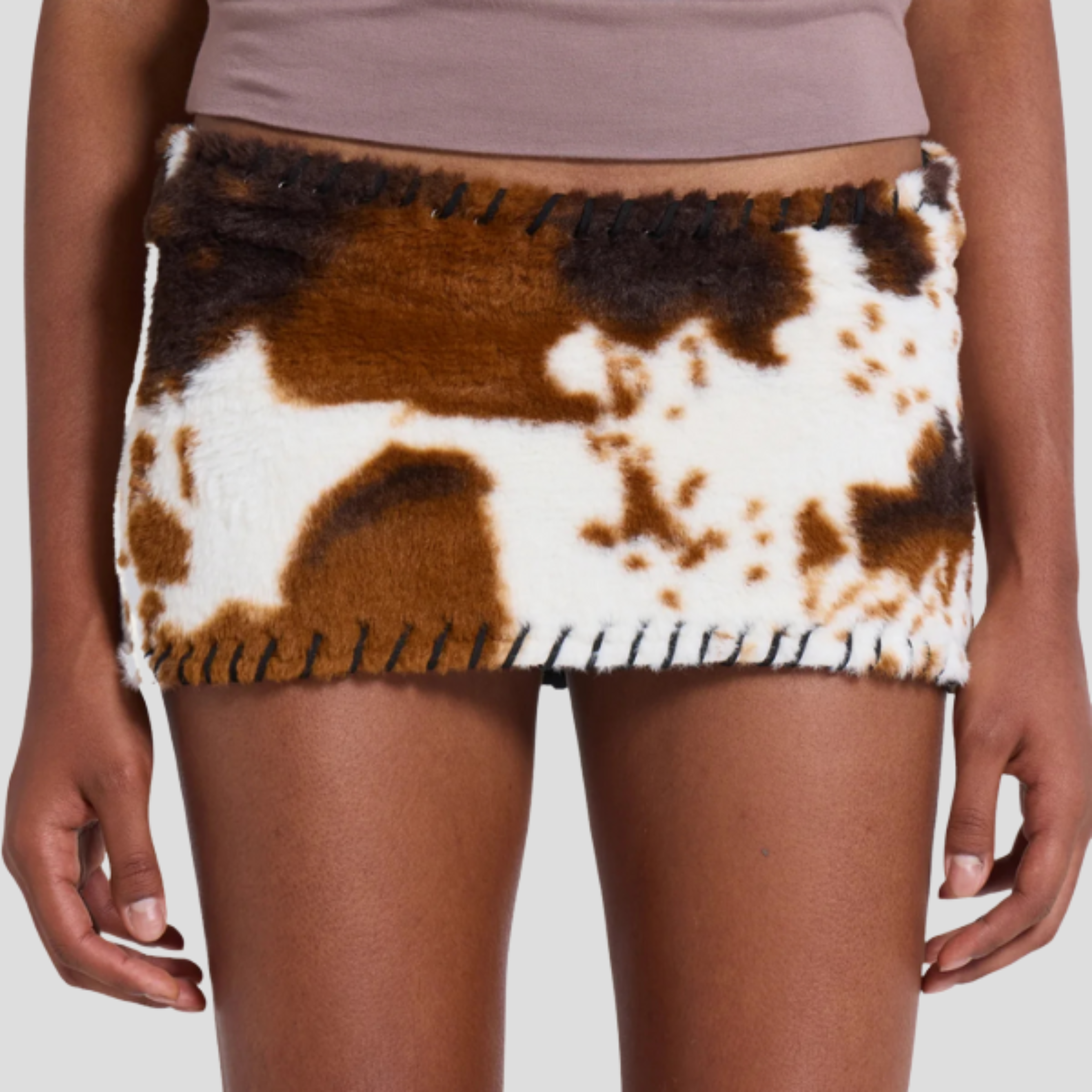Women Micro Mini Skirt | Cow Print Pattern & Whipstitch Edge Detail for Evening and Urban Wear