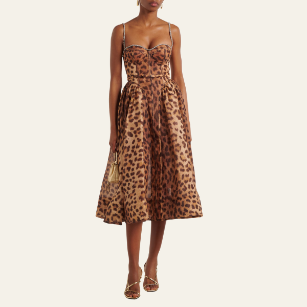 The Portofino Leopard Structured Corset Midi Dress