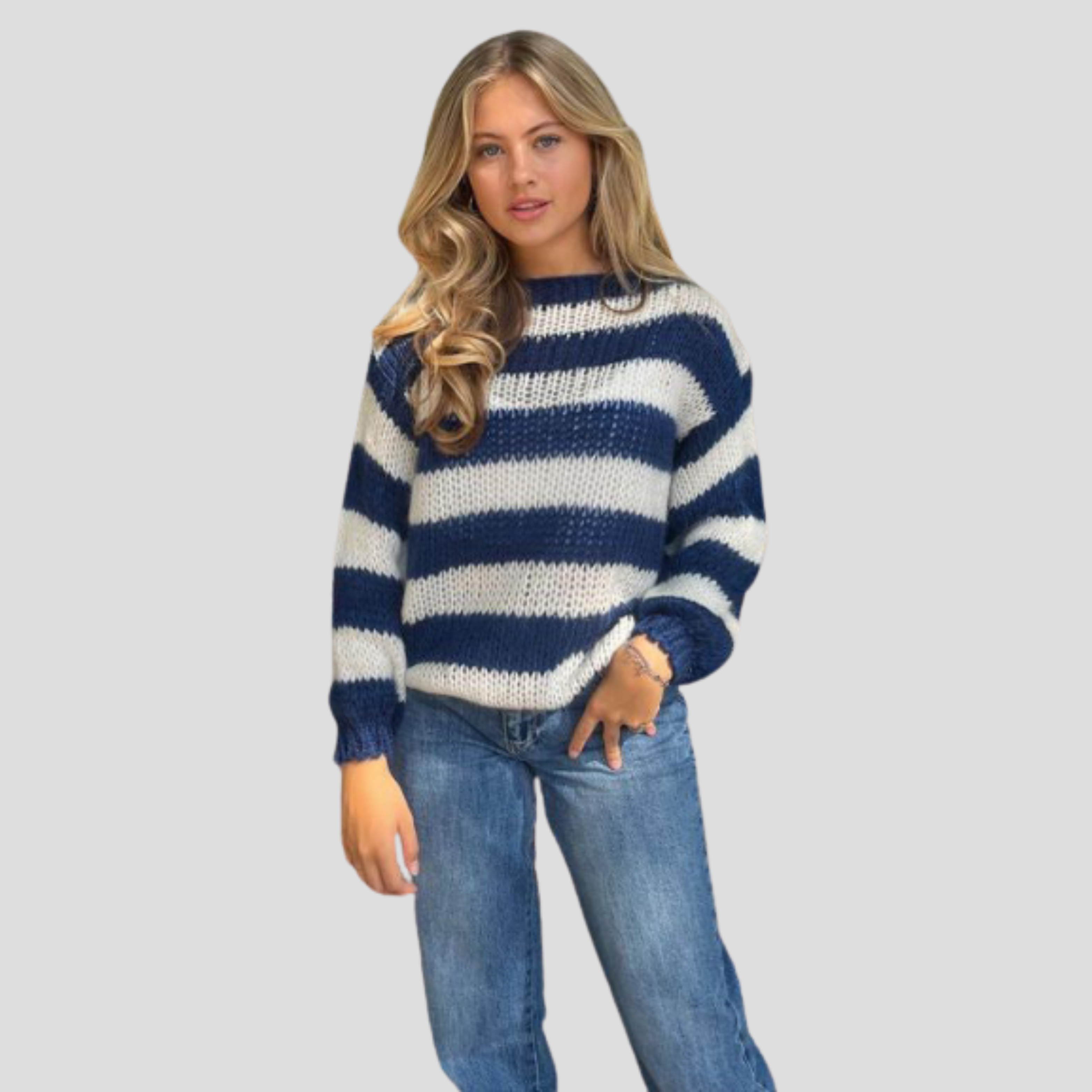 Women Sweater | Striped Surface Design & Straight Silhouette for Daily Wear