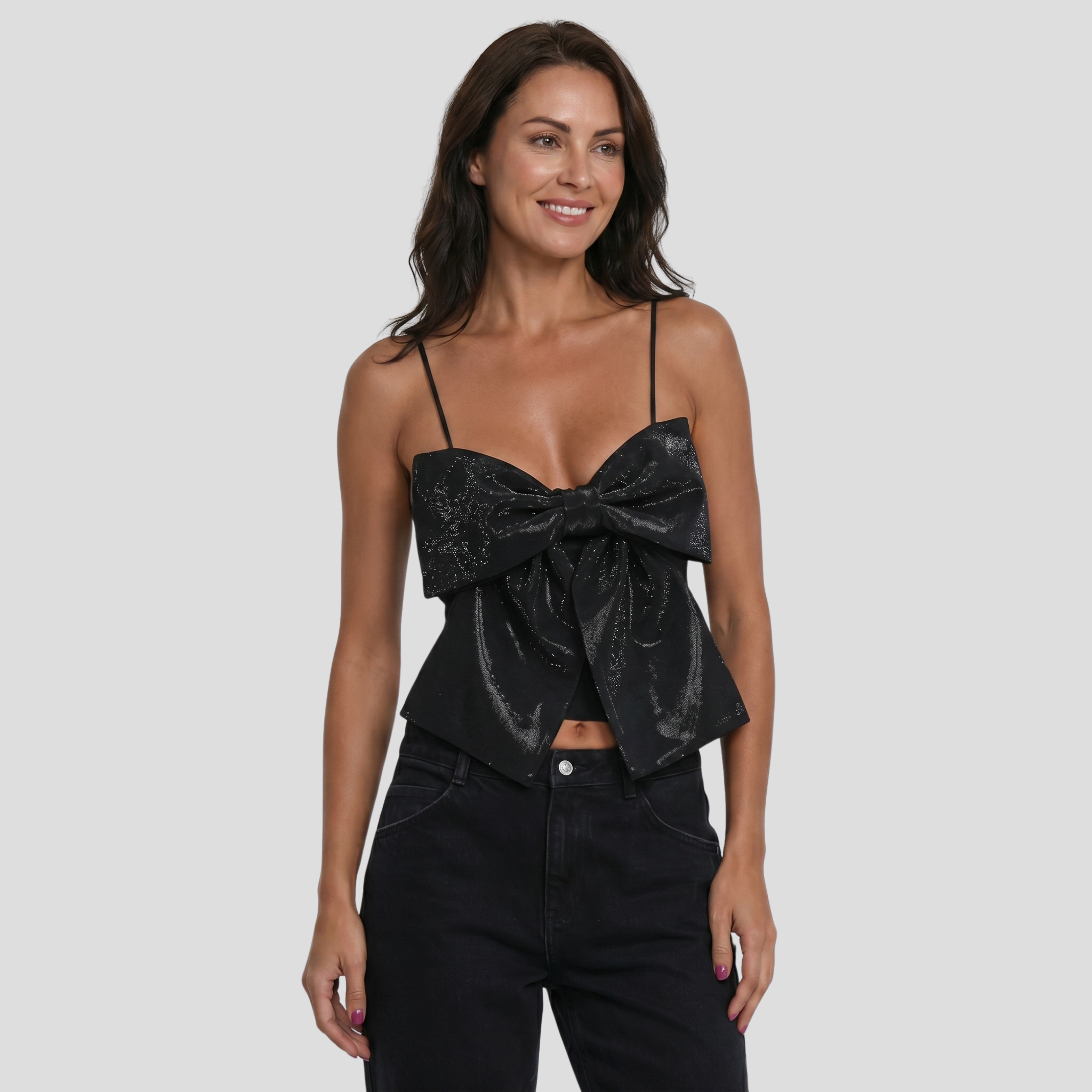 Women Crop Top | Oversized Bow Form & Shimmer Surface Definition for Occasion Wear