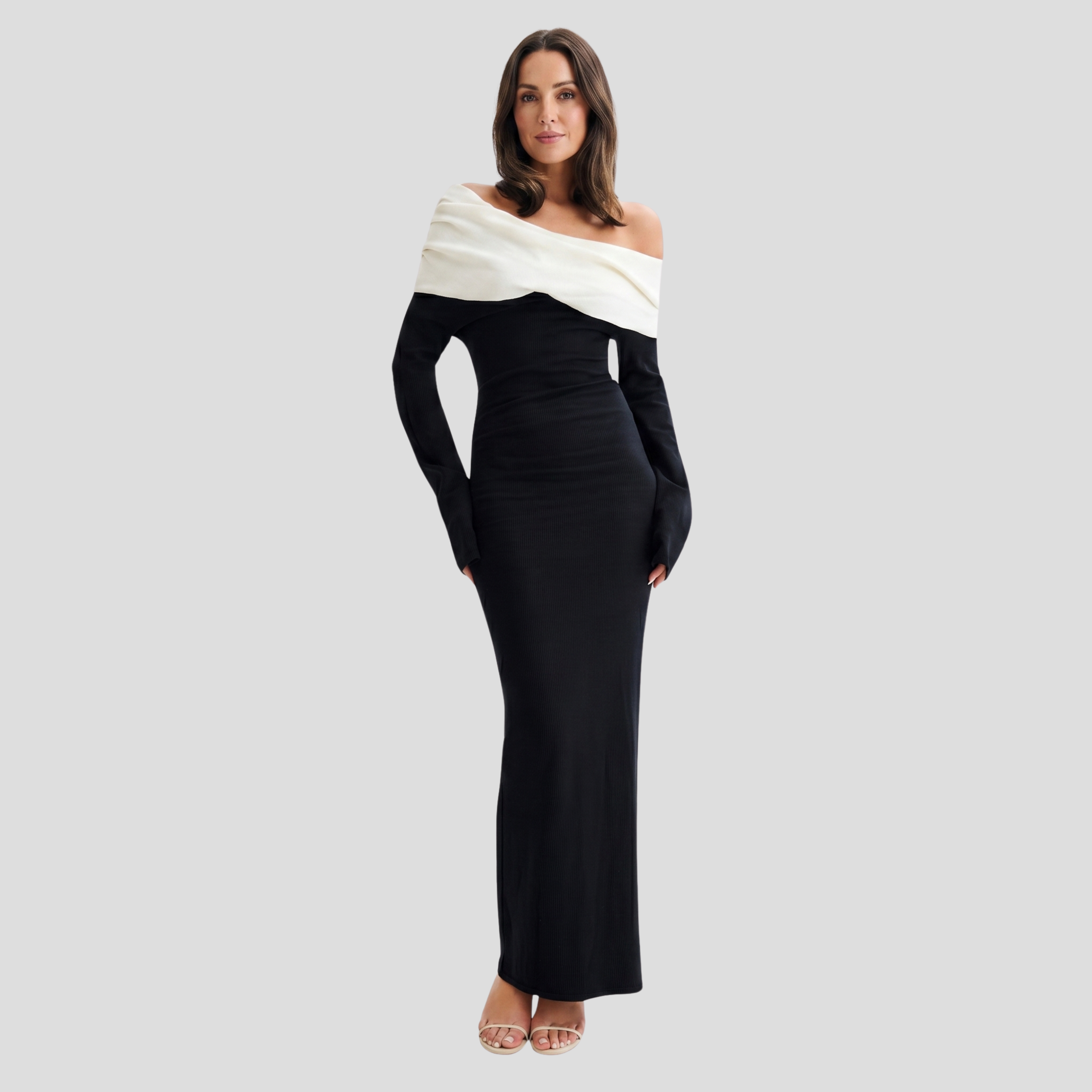 Women Maxi Dress | Off-Shoulder Neckline Form & Two-Tone Line Alignment for Occasion Wear