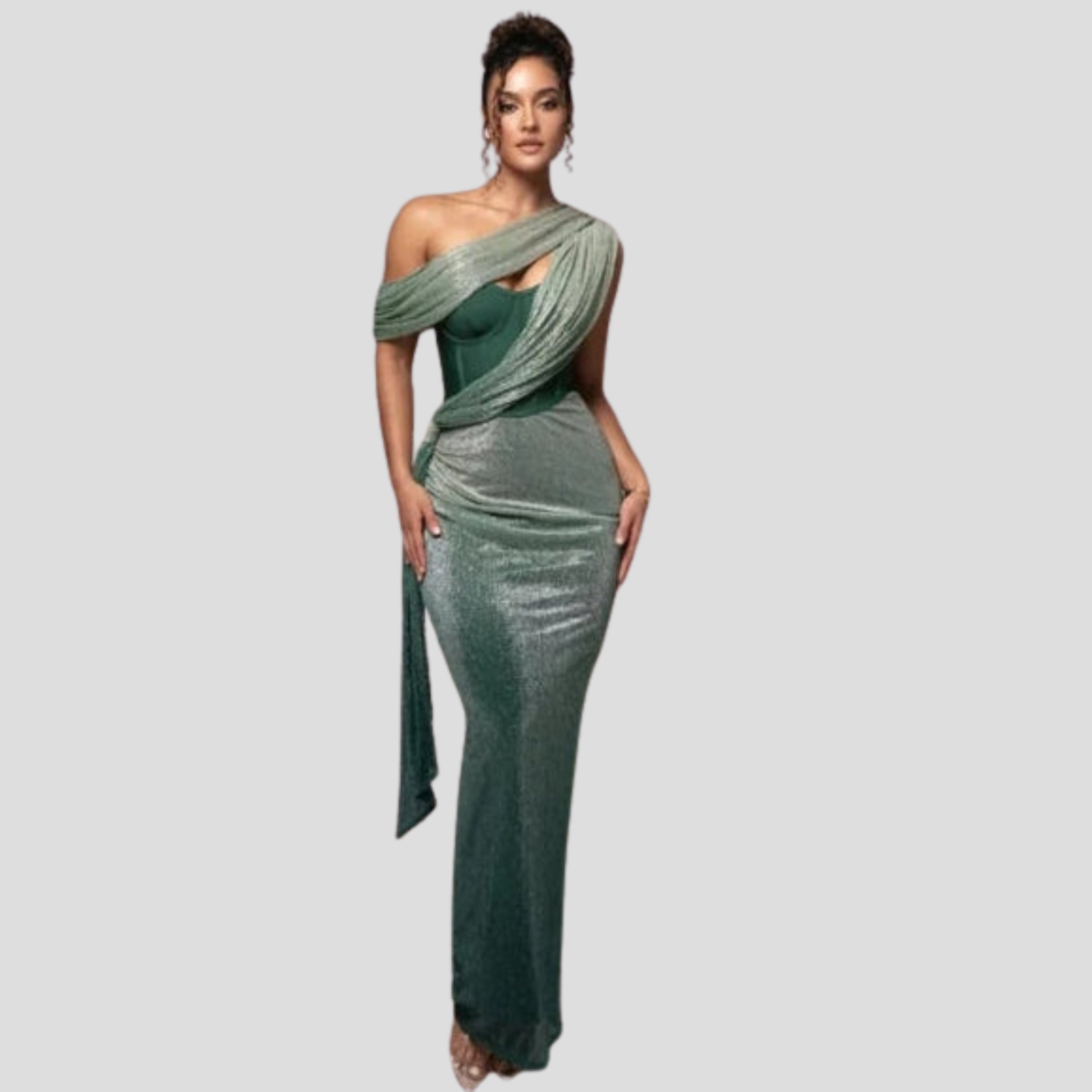 Women Maxi Dress | One-Shoulder Neckline & Draped Floor-Length Silhouette for Evening Wear