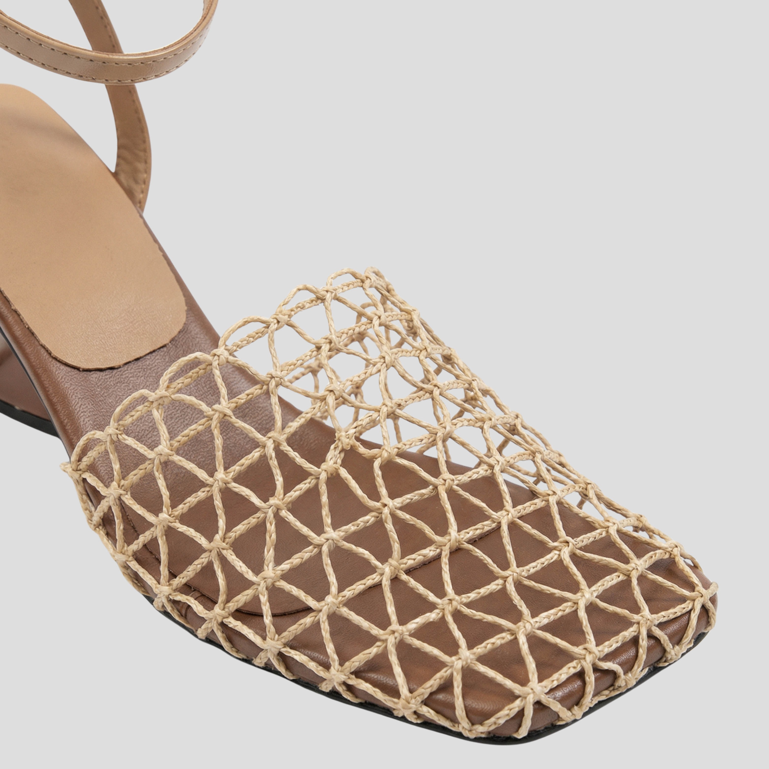 Women Heeled Sandals | Square Toe Frame & Net-Detail Upper Design for Summer Wear