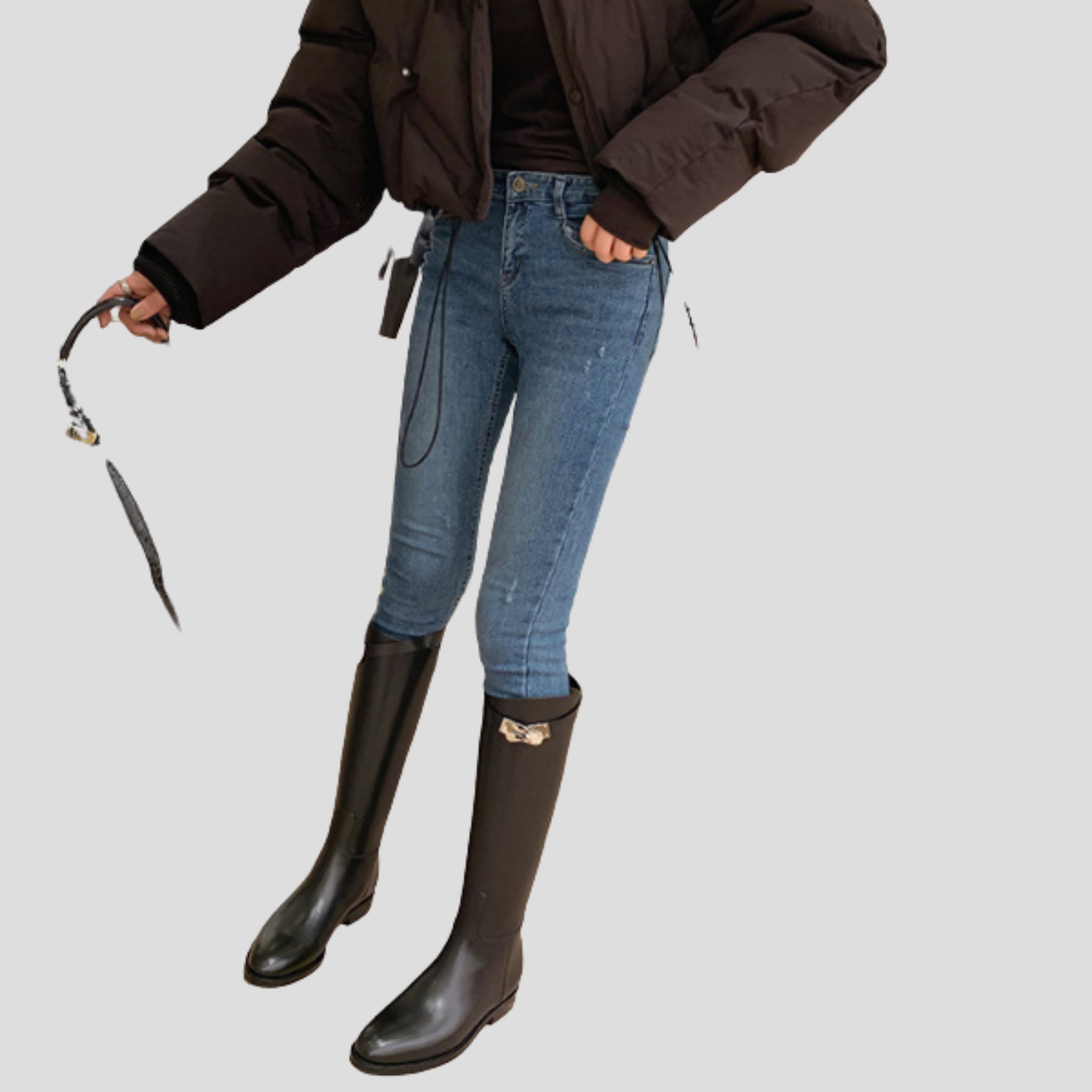 Women Boots | Knee-High Form & Buckle Detail with Rounded Toe Structure