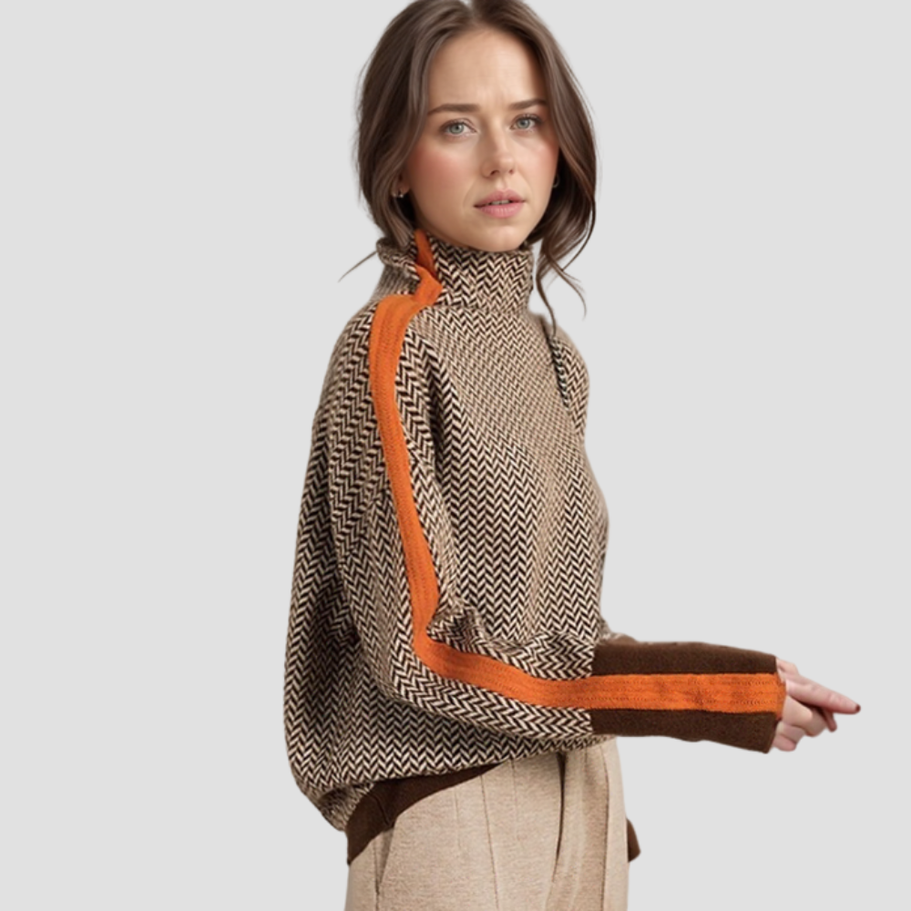 Woman's Cowl neck jumper | Contrast Stripes on Sleeves | Elegant & Versatile for Everyday and Leisure