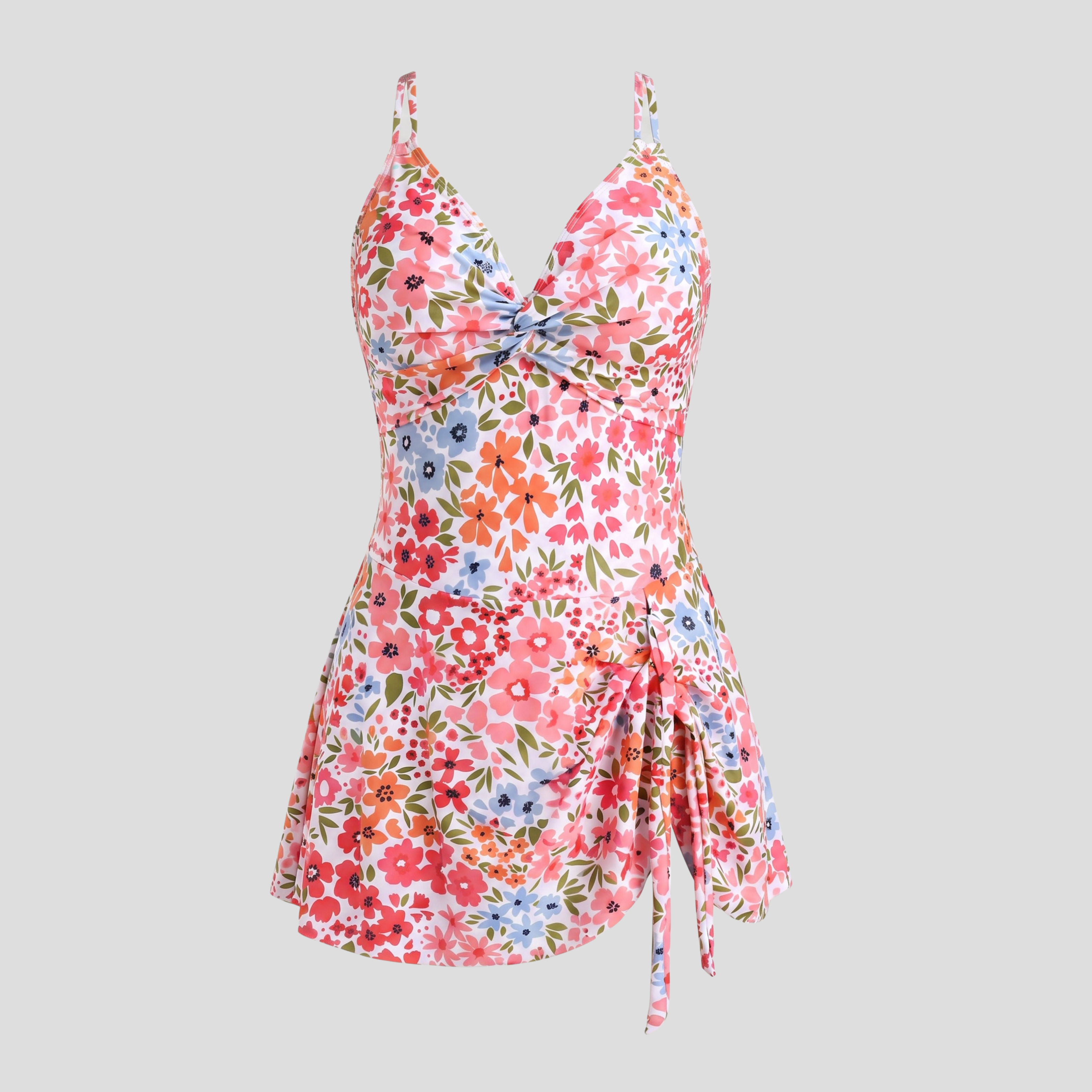 Women One-Piece Swimsuit | Twist-Front Form & Skirted Overlay Alignment for Swimwear