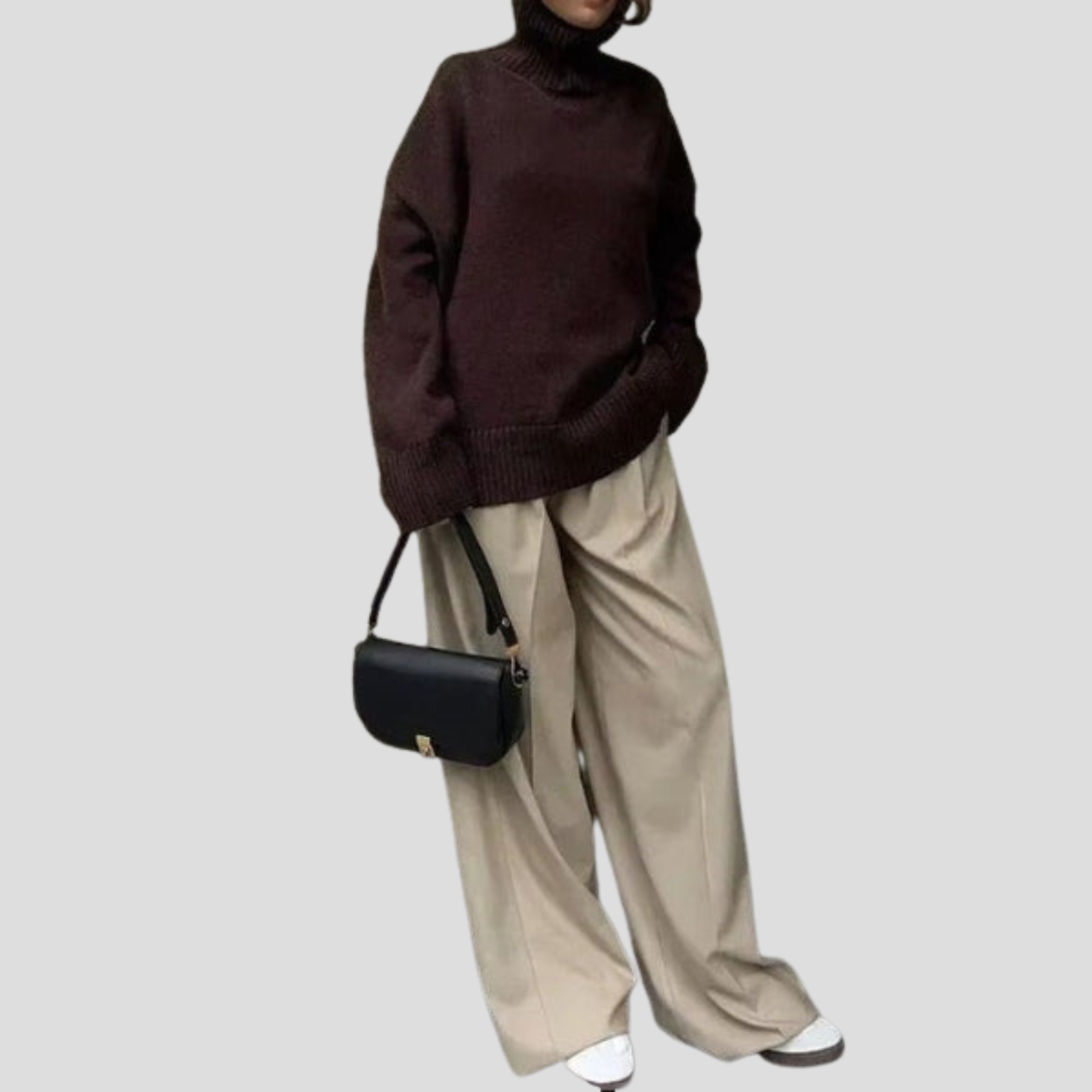 Women Sweater | Oversized Silhouette & Ribbed High Neck Design for Daily Wear