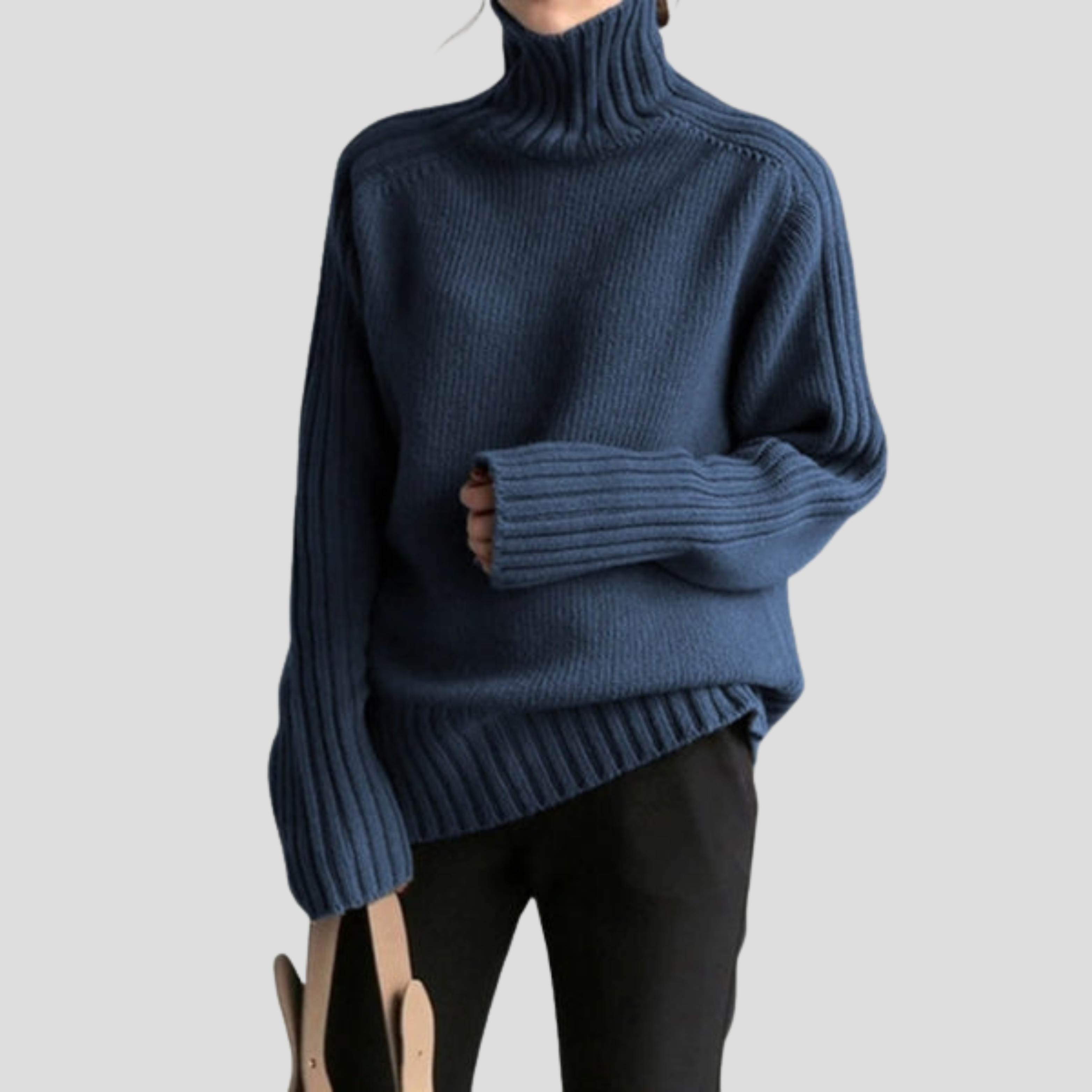 Women Sweater | Ribbed High Neck Design & Relaxed Silhouette for Daily Wear
