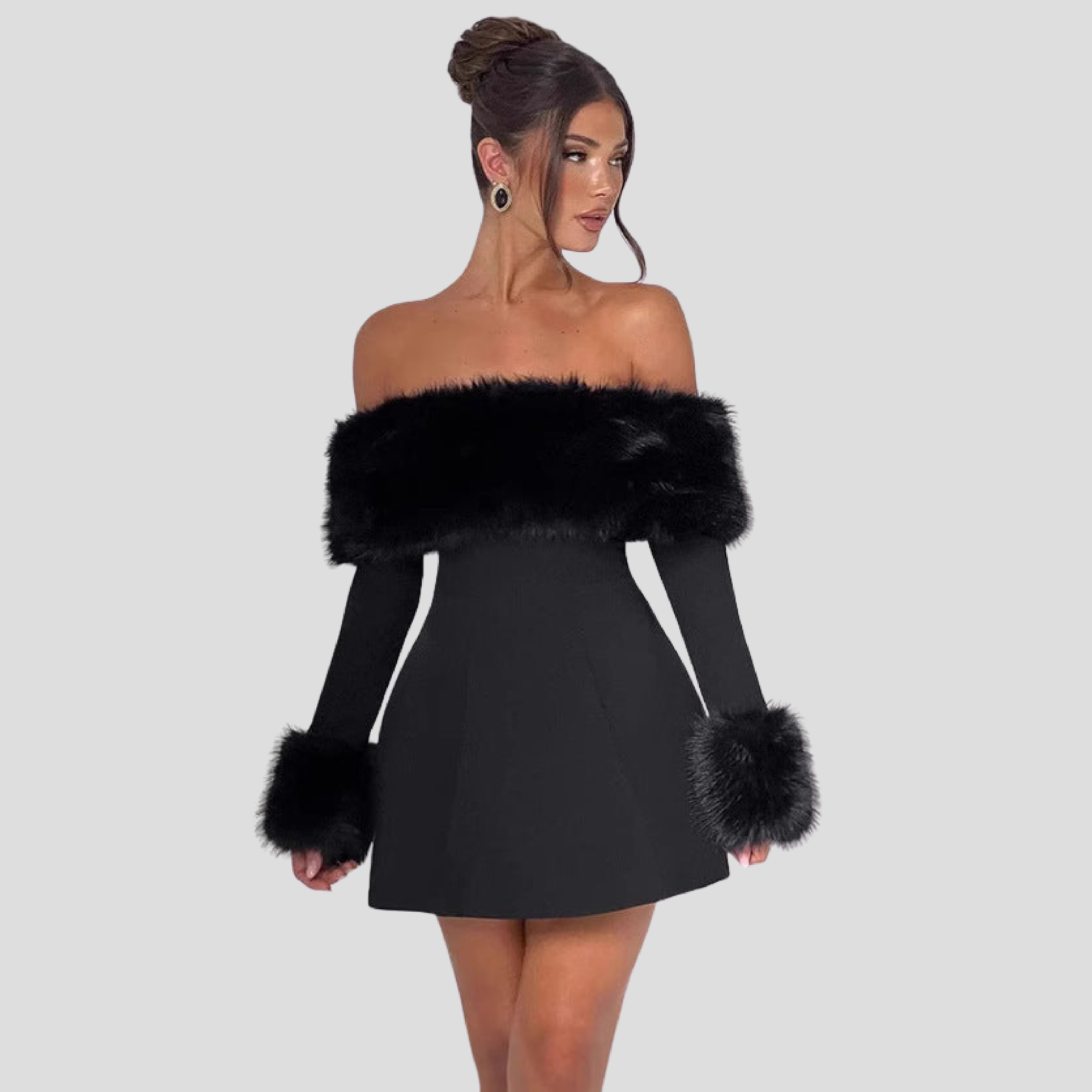 Women Mini Dress | Off-Shoulder Trim Detail & Flared Hem Silhouette for Evening Wear