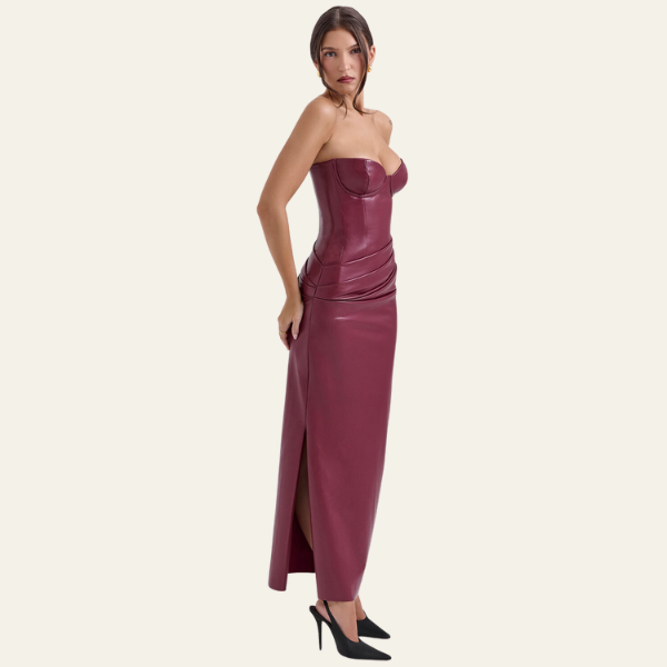 The Palermo Leather Corset Maxi Strapless Dress