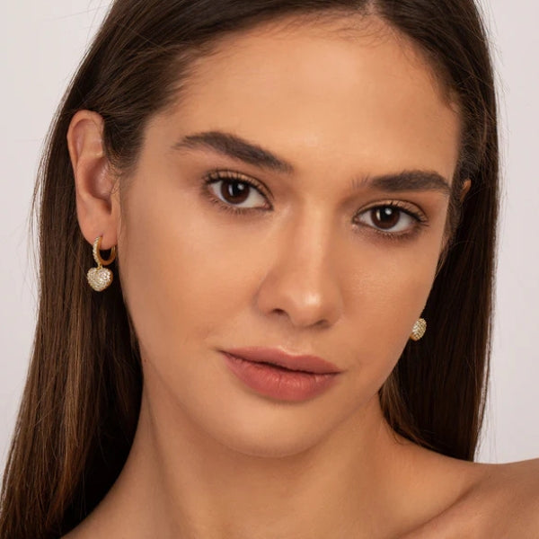 Women Drop Earrings | Heart Charm Silhouette & Pavé Surface Pattern for Daily and Evening Styling