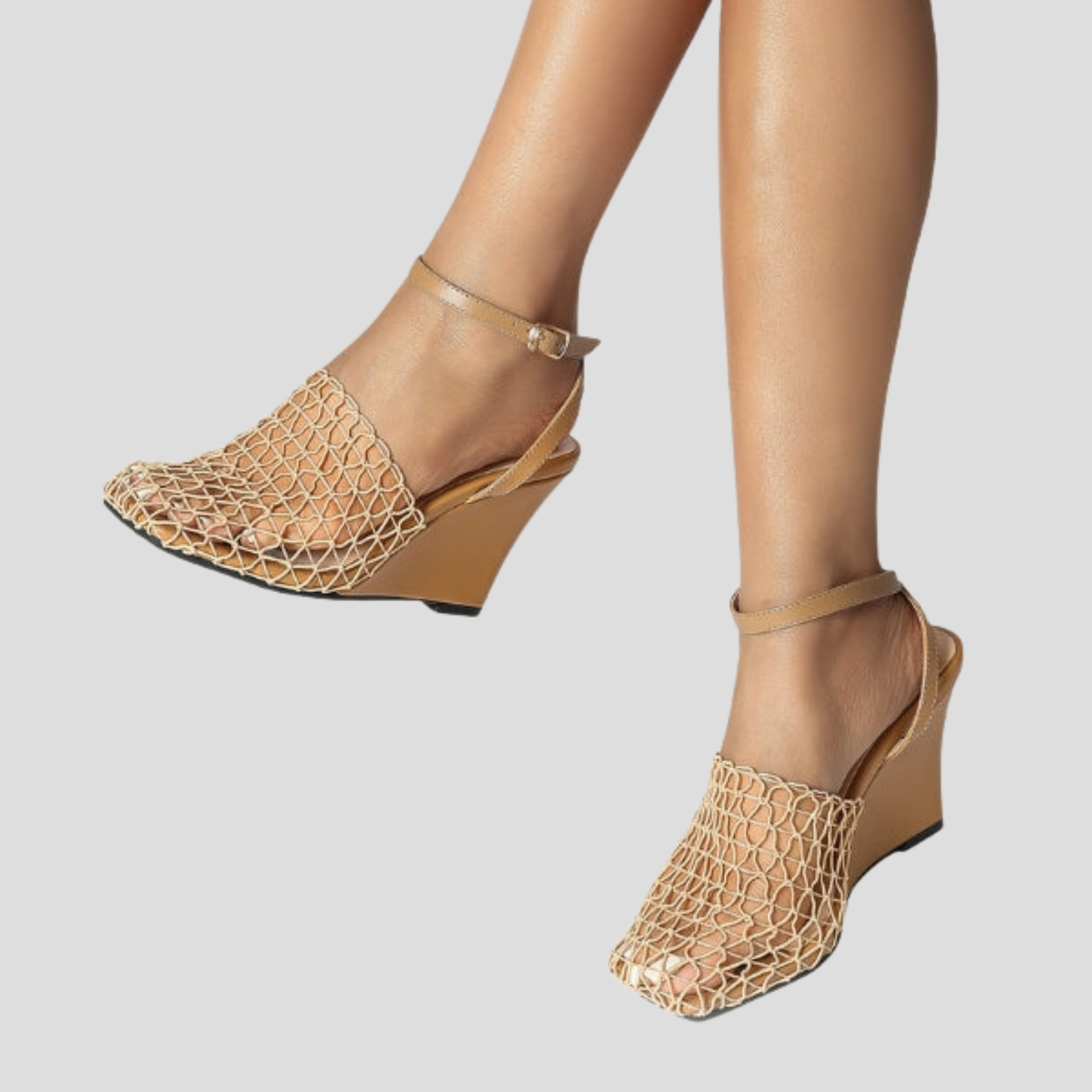 Women Sandals | Square Toe Shape & Net-Detail Wedge Silhouette for Summer Wear