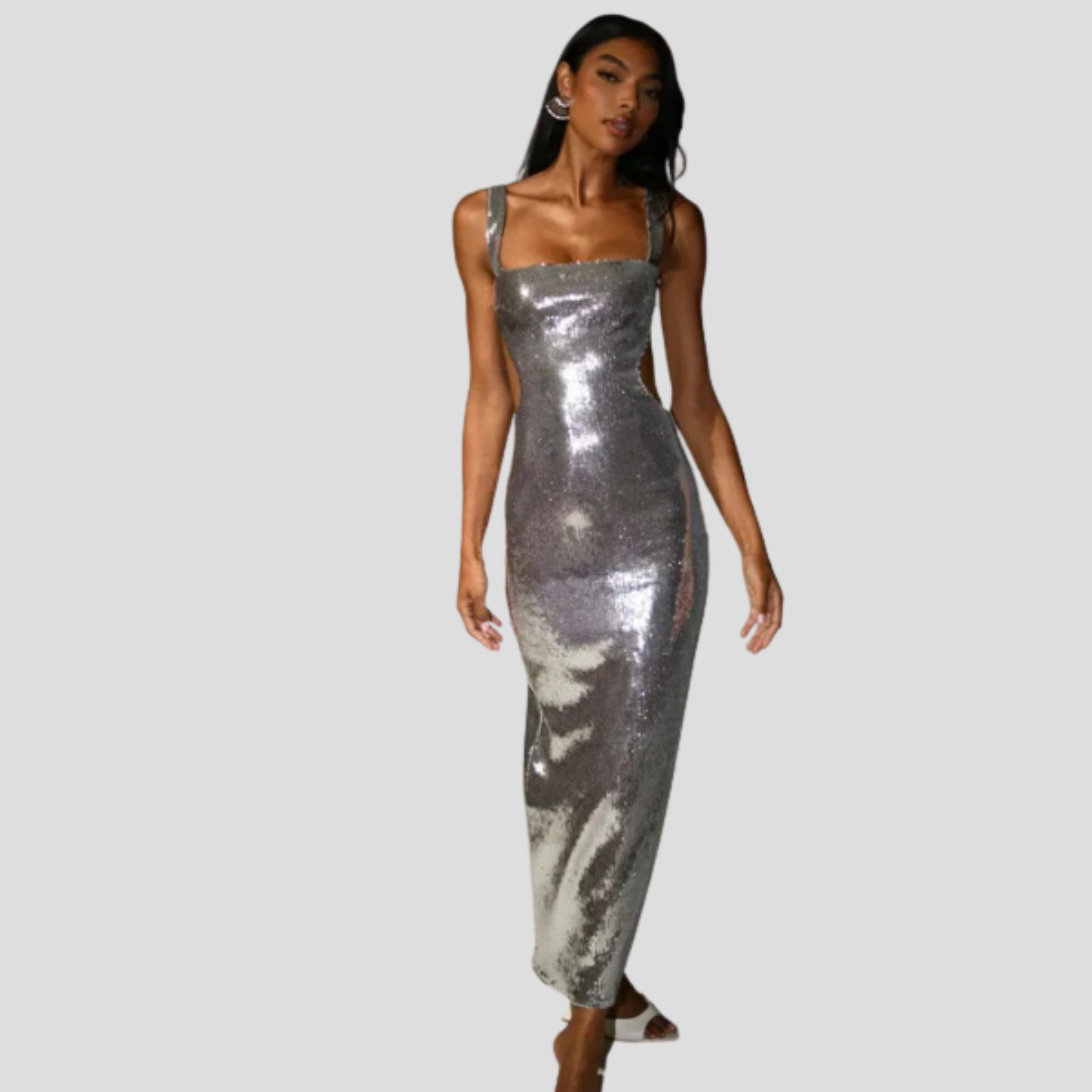 Women Maxi Dress | Square Neckline Detail & Fitted Floor-Length Silhouette for Evening Wear
