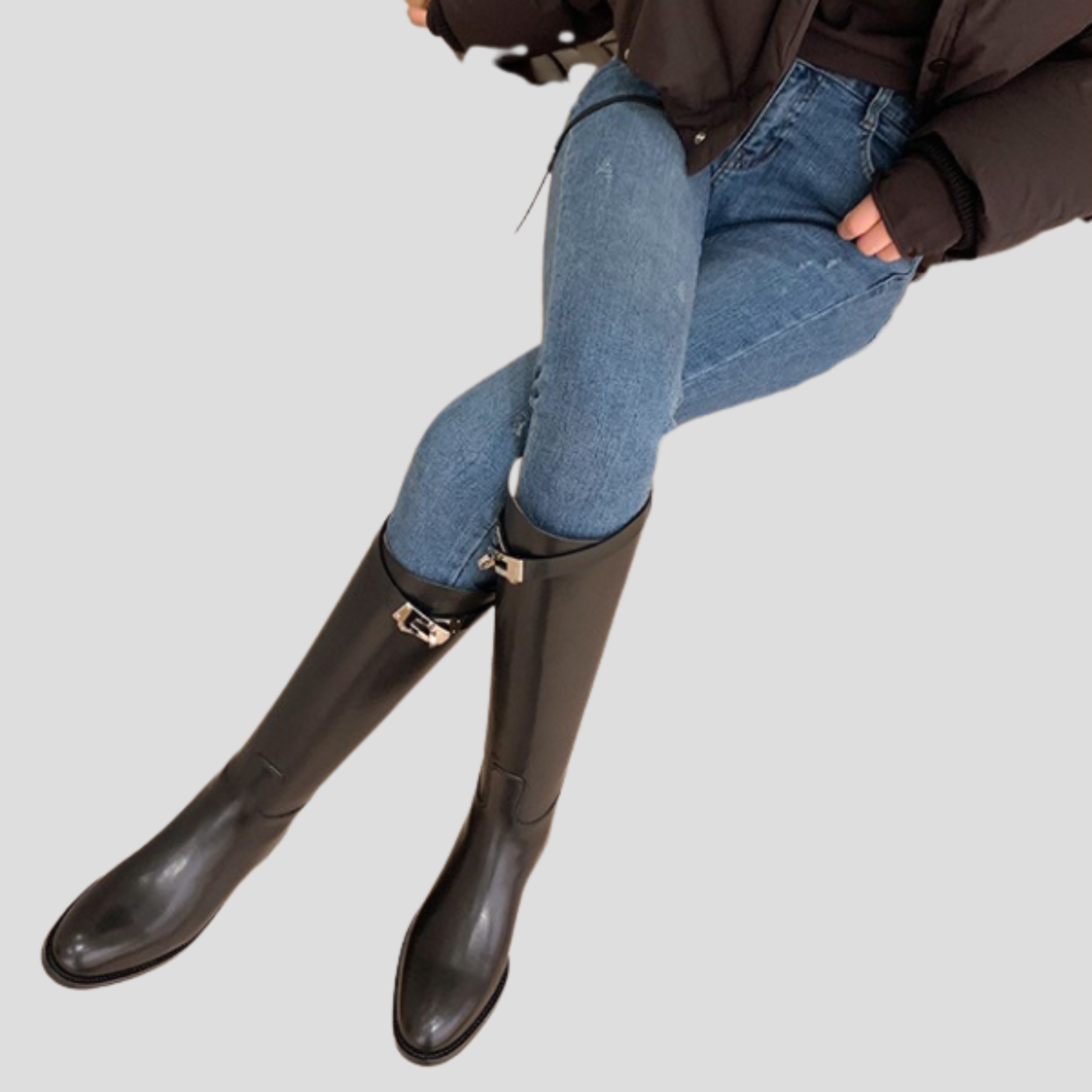 Women Boots | Knee-High Form & Buckle Detail with Rounded Toe Structure