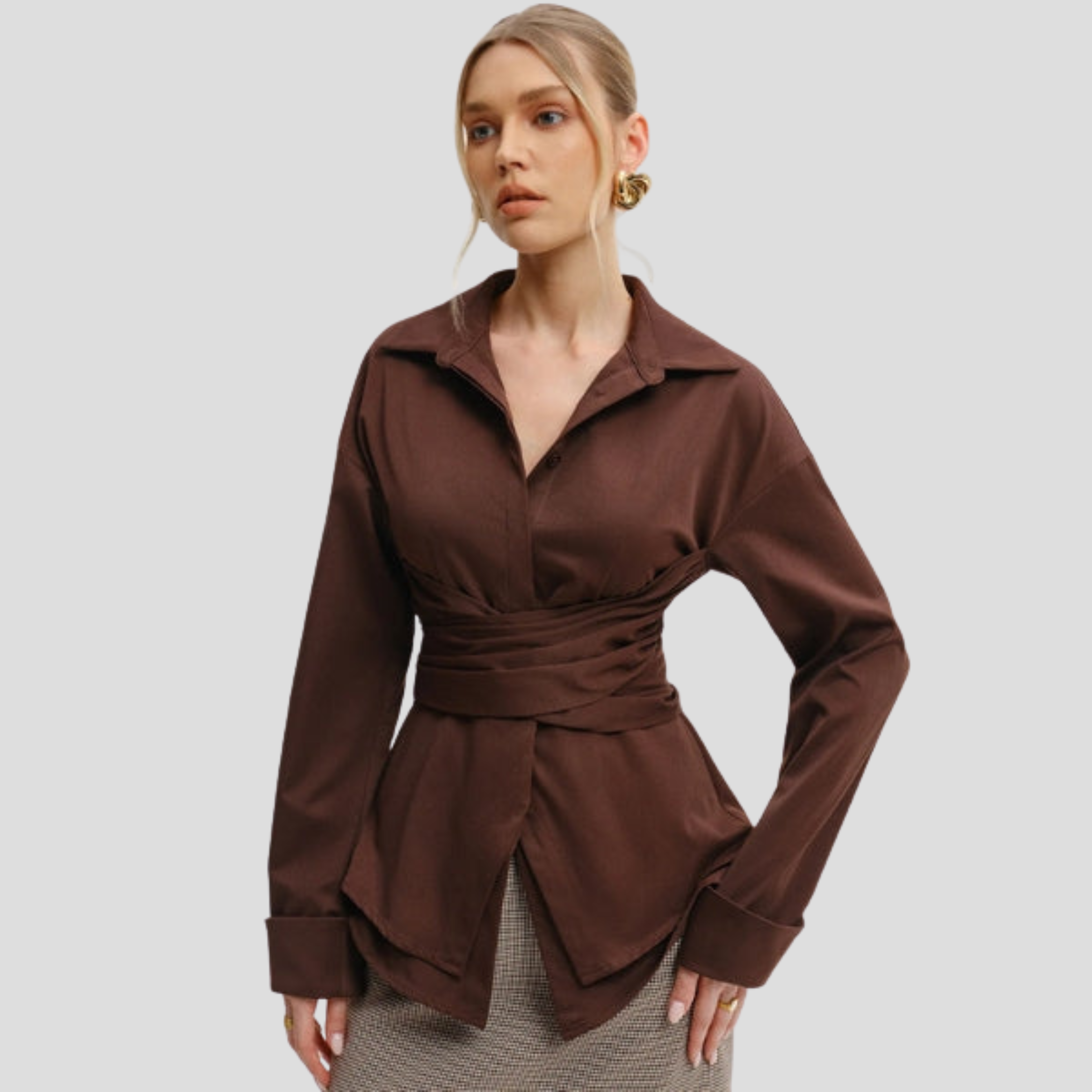 Women Shirt | Wrap Tie Waist & Layered Hem Design for Daily Wear