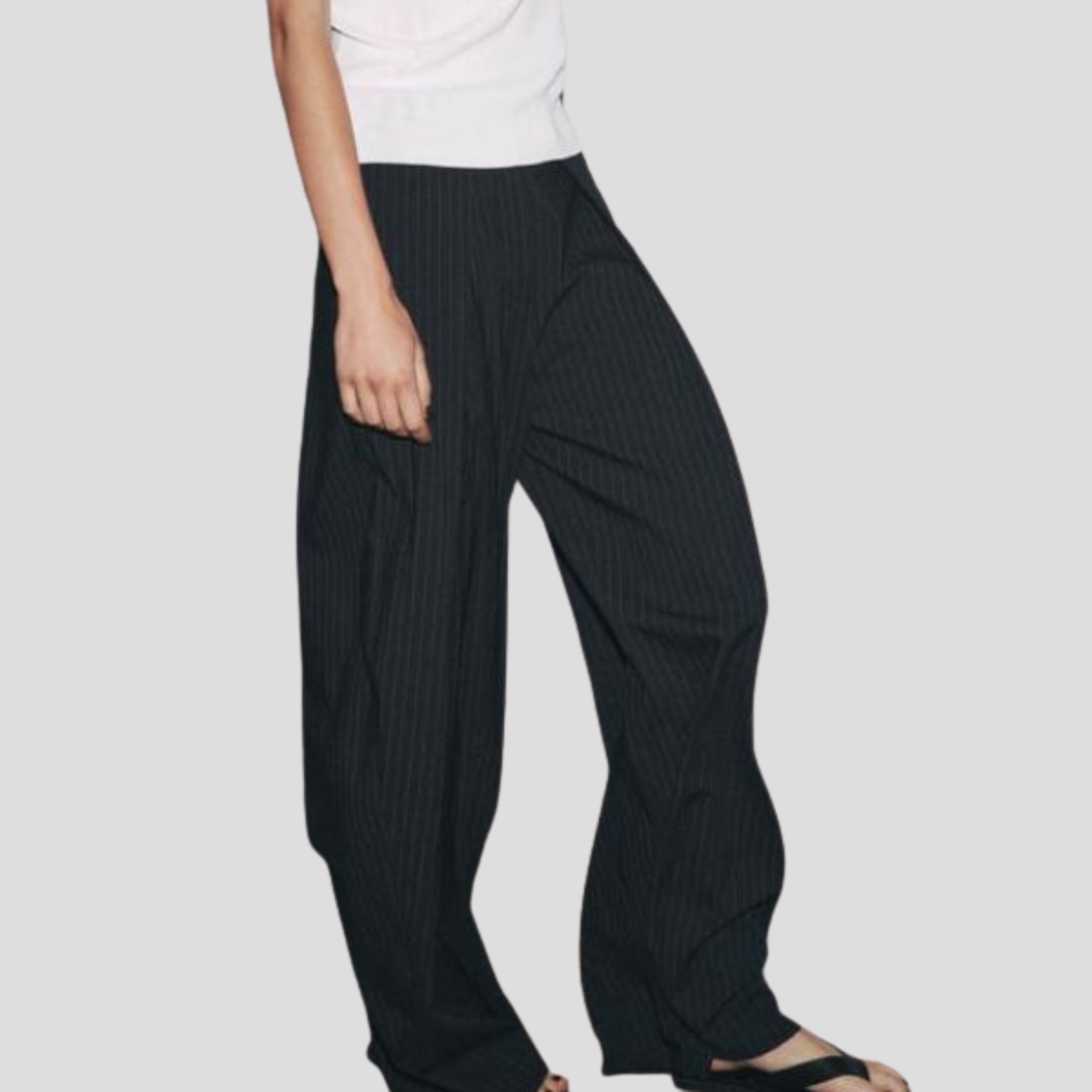Women Trousers | Wide-Leg Silhouette & Vertical Pinstripe Pattern for Formal and Daily Wear