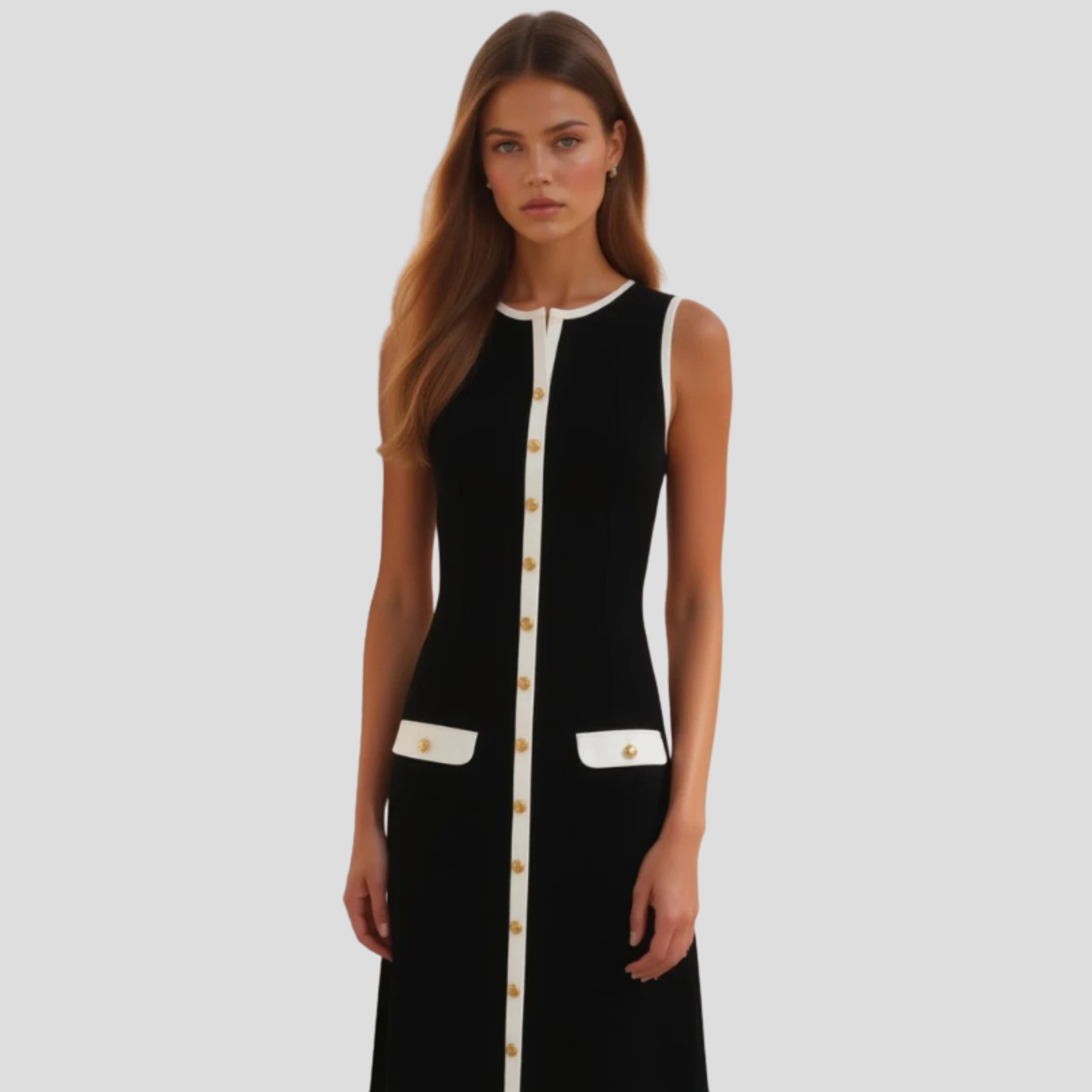 Women Midi Dress | Sleeveless Silhouette & Contrast Trim Detail for Evening Wear